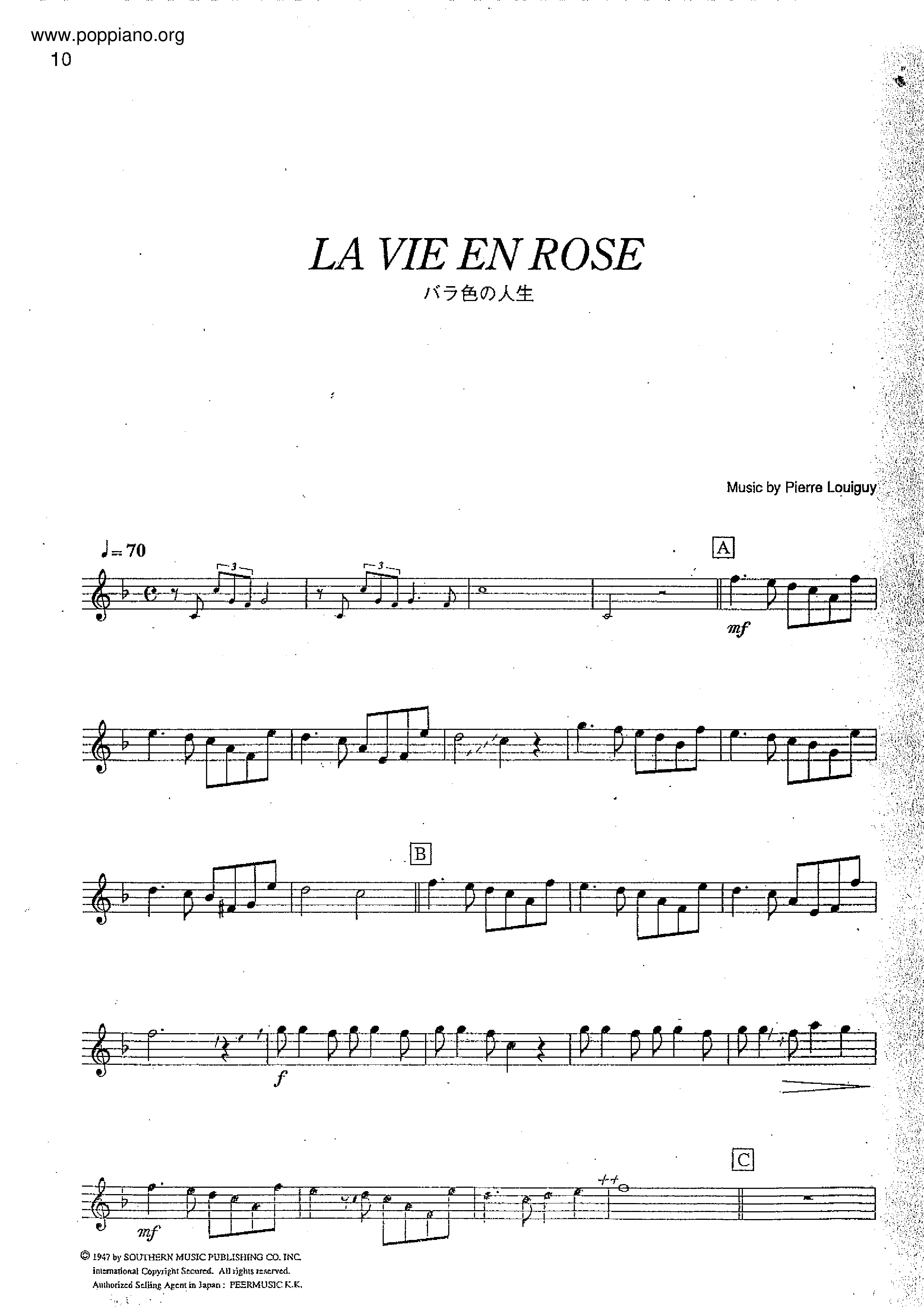 La Vie En Rose琴譜