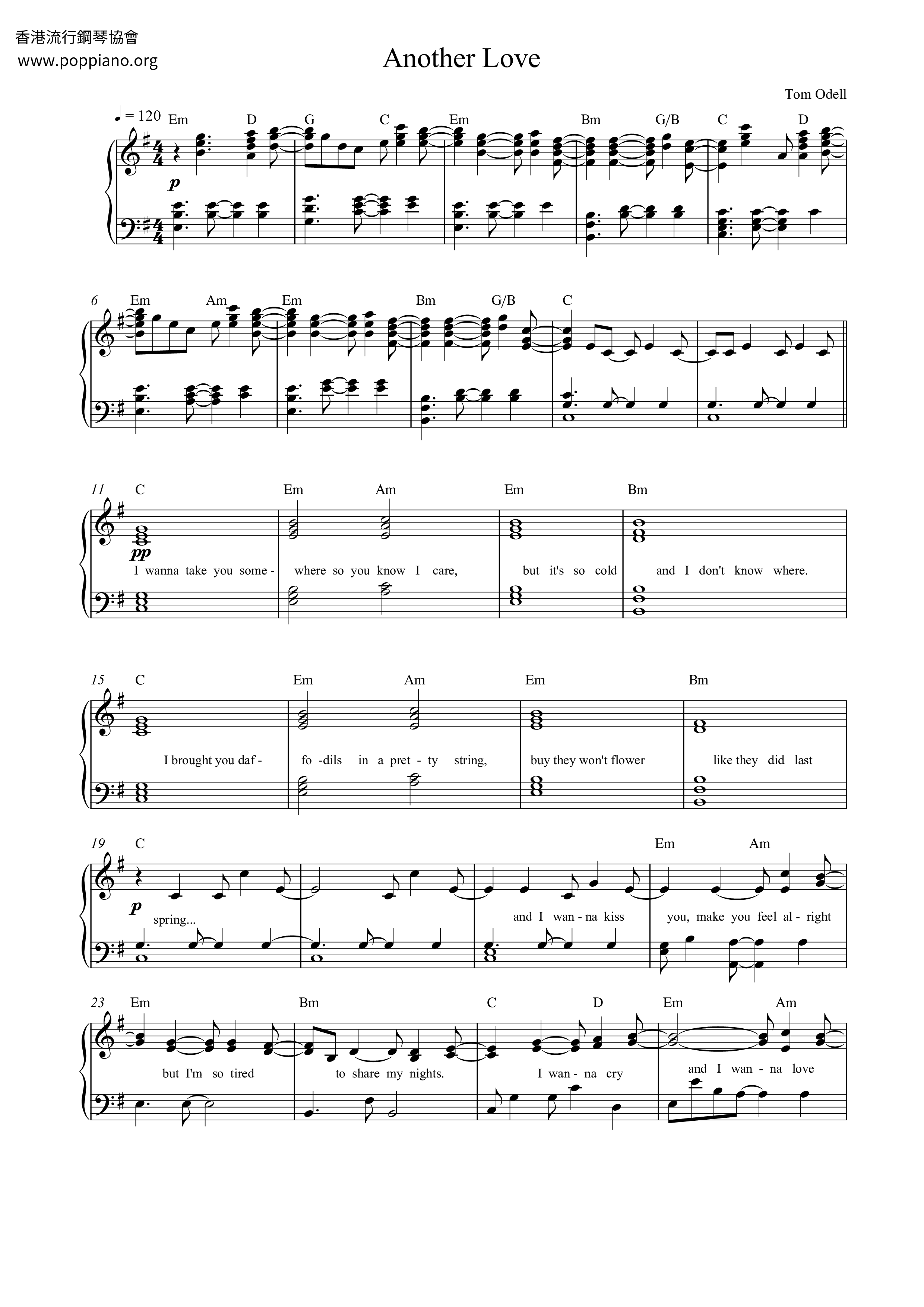 Another Love Sheet Music, Tom Odell