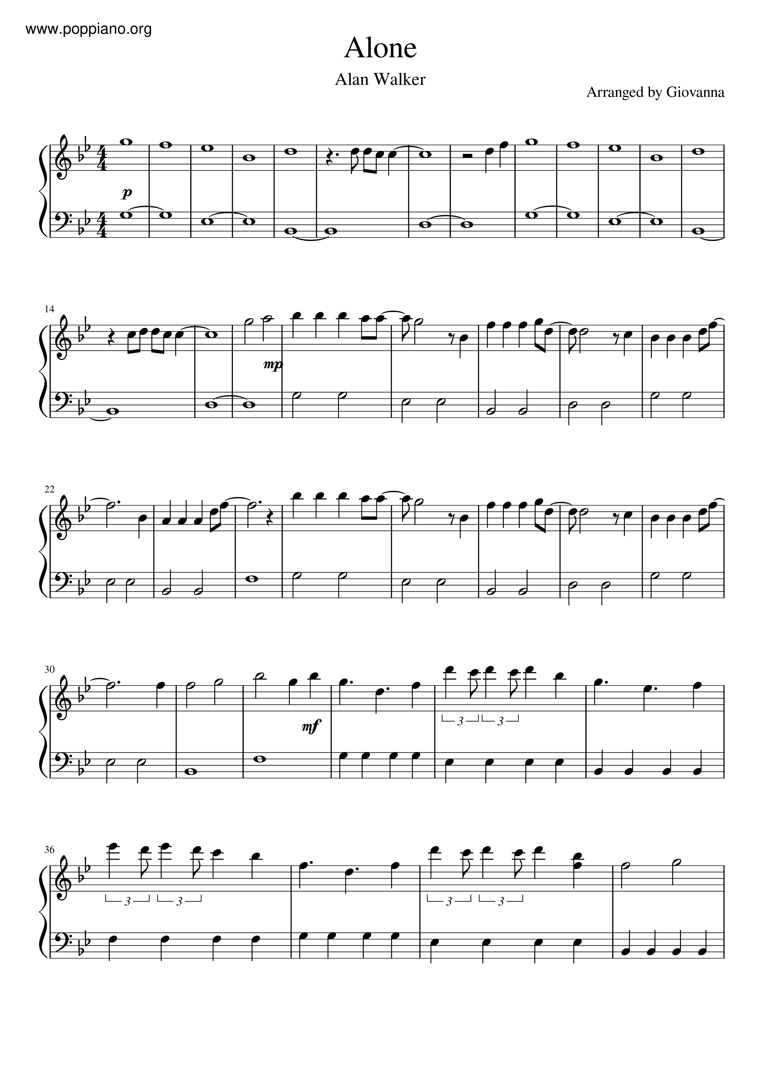 Alan Walker Alone Sheet Music pdf Free Score Download