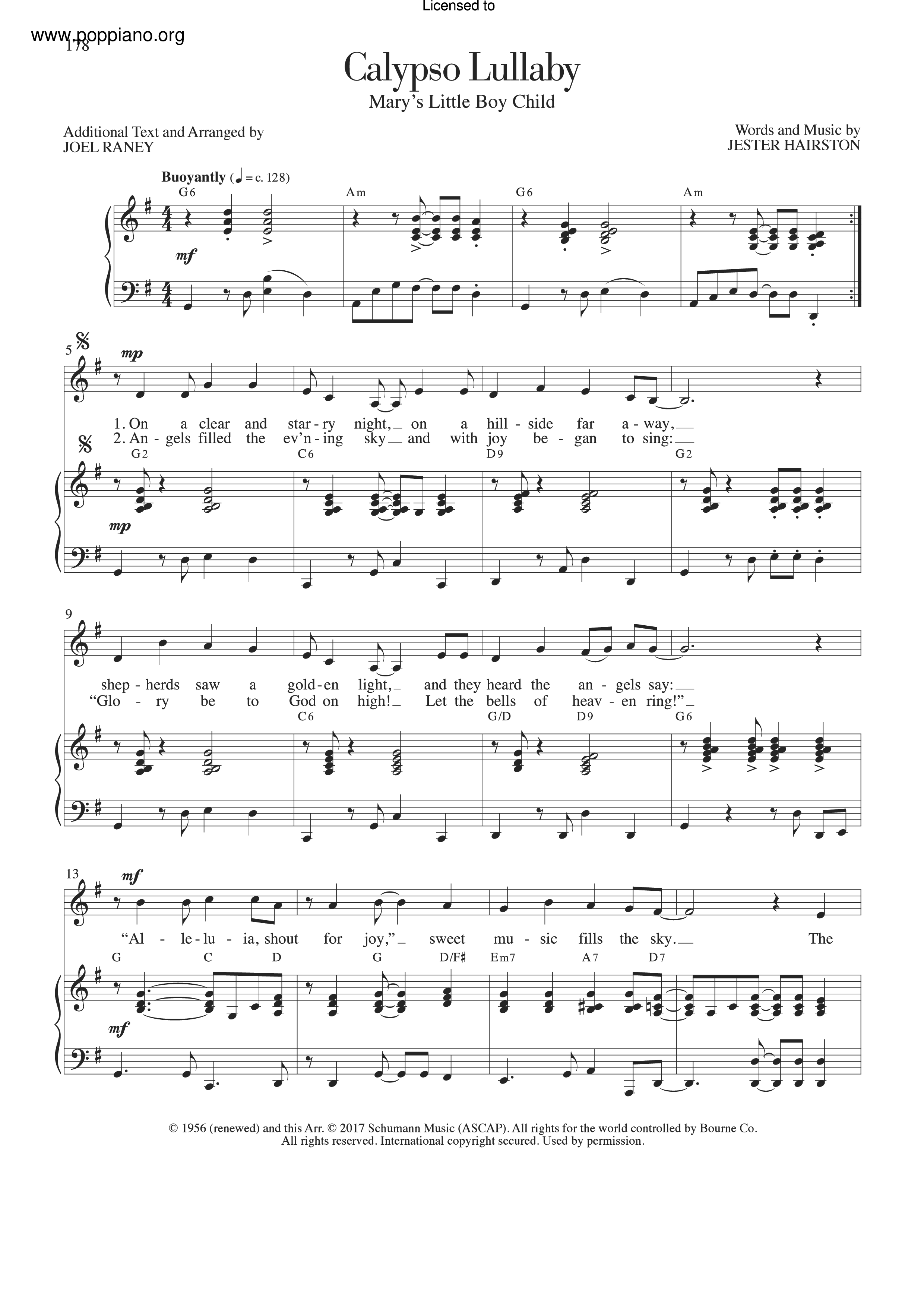 Calypso Lullaby Score