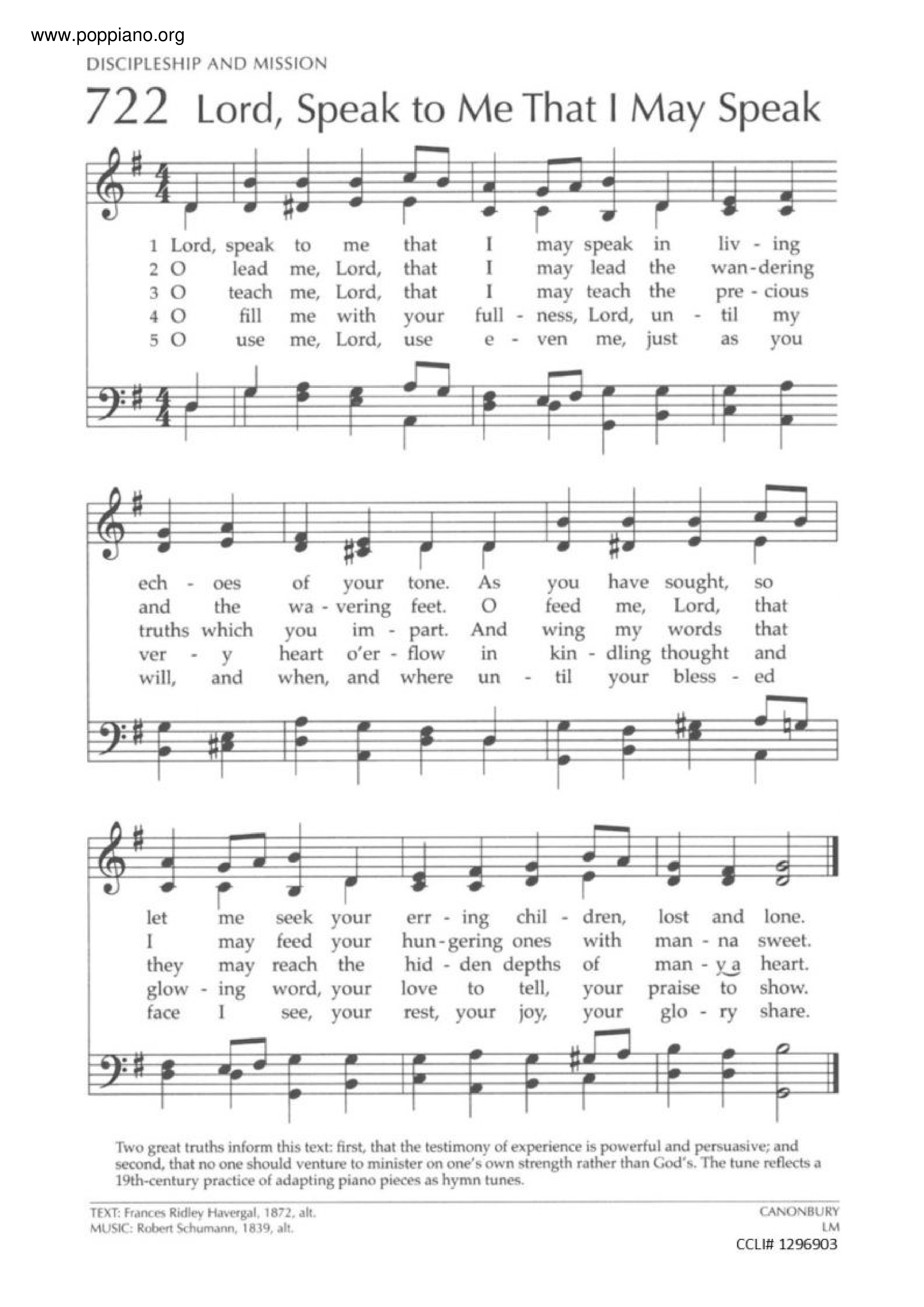 Lord, Speak To Me That I May Speak Score