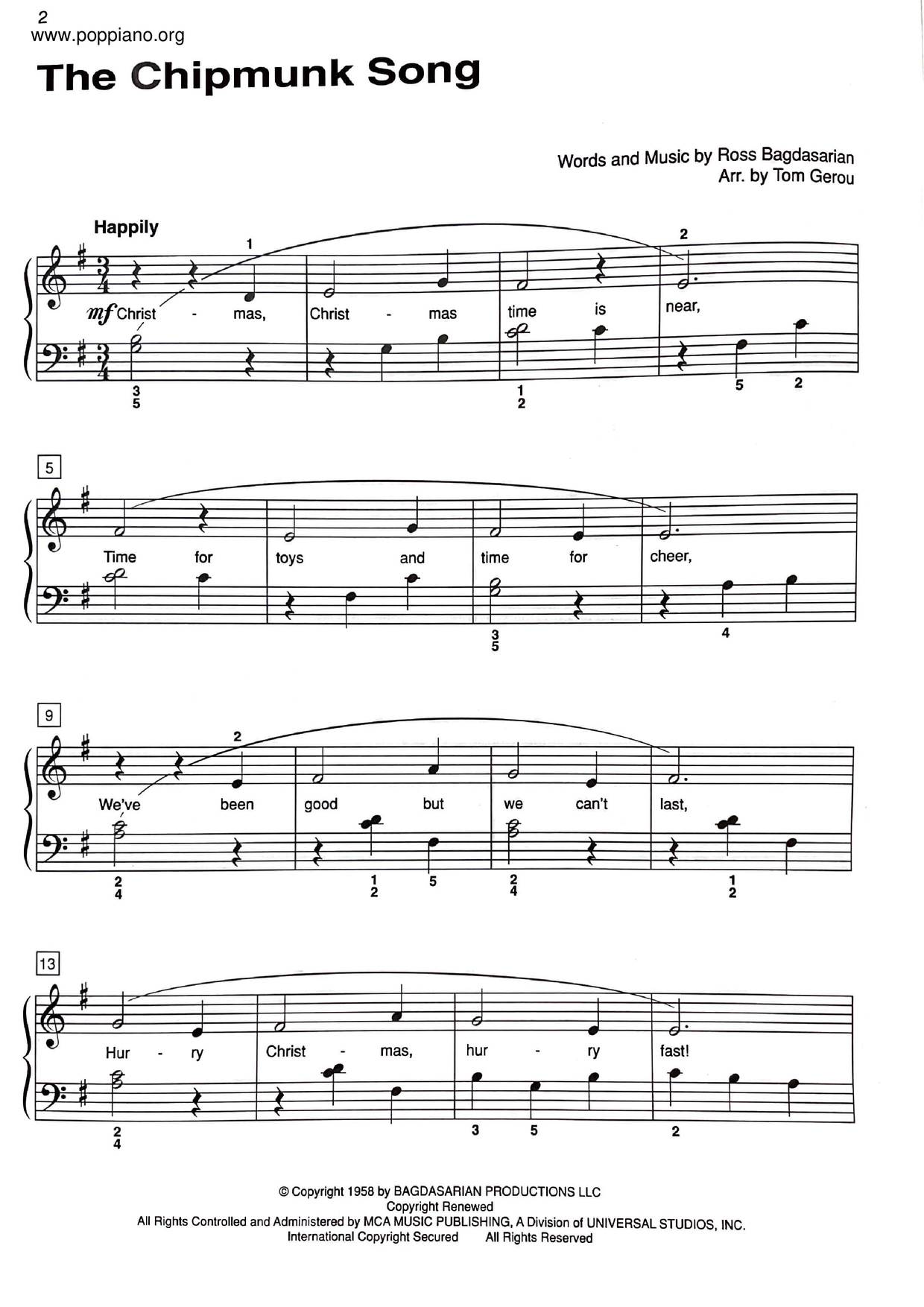 The Chipmunk Song琴譜
