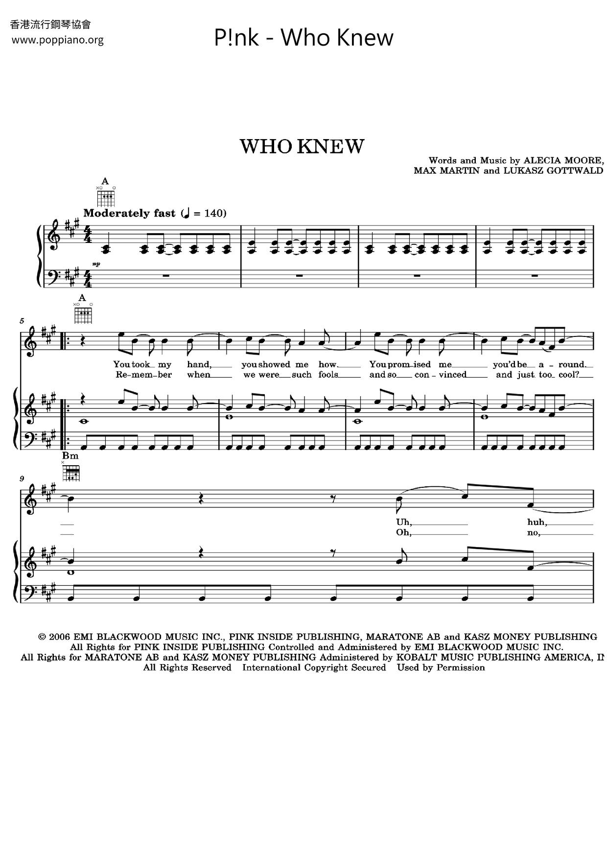 Who Knew琴谱