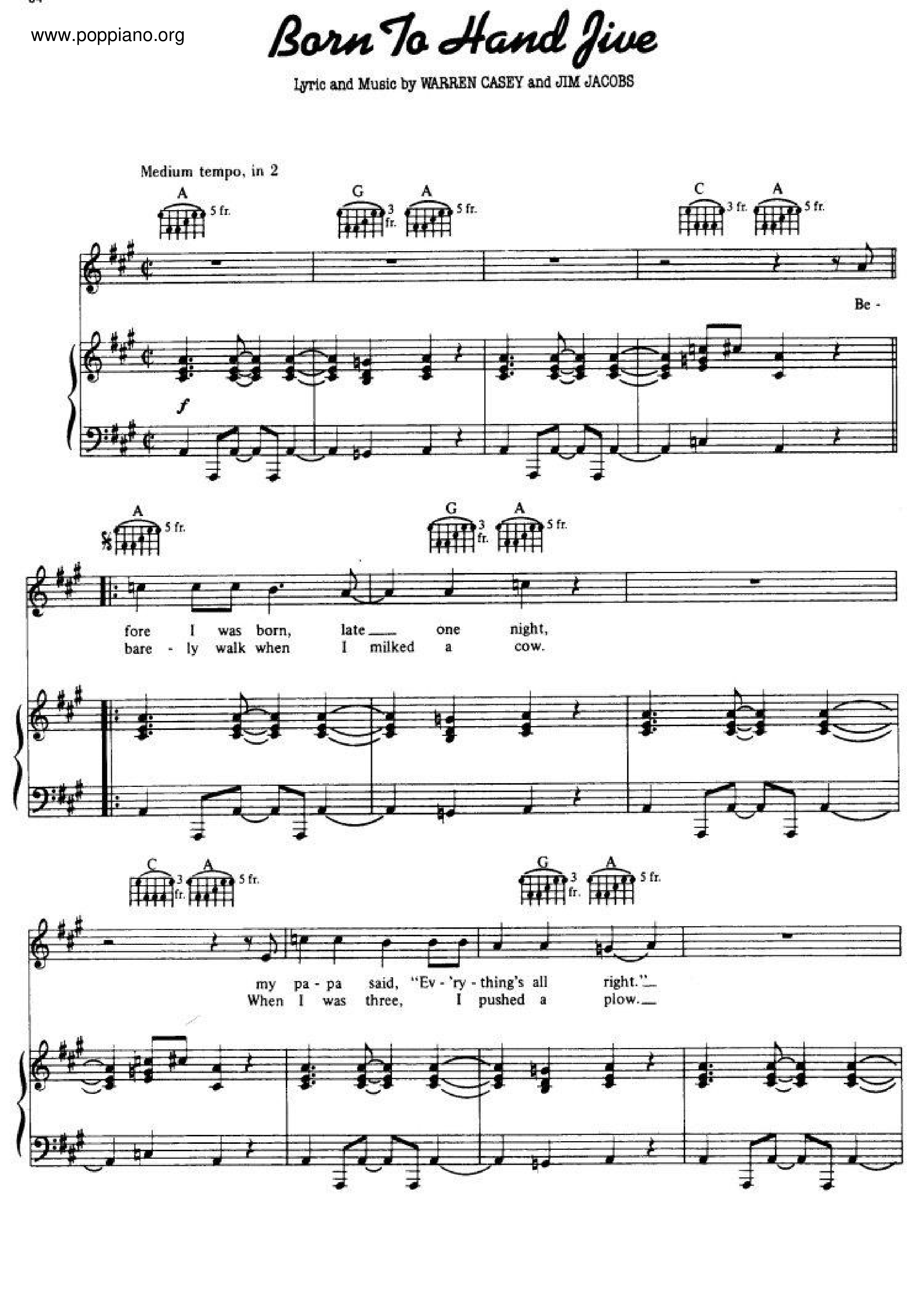 Jim Jacobs And Warren CaseyBorn To Hand Jive From Grease Sheet Music