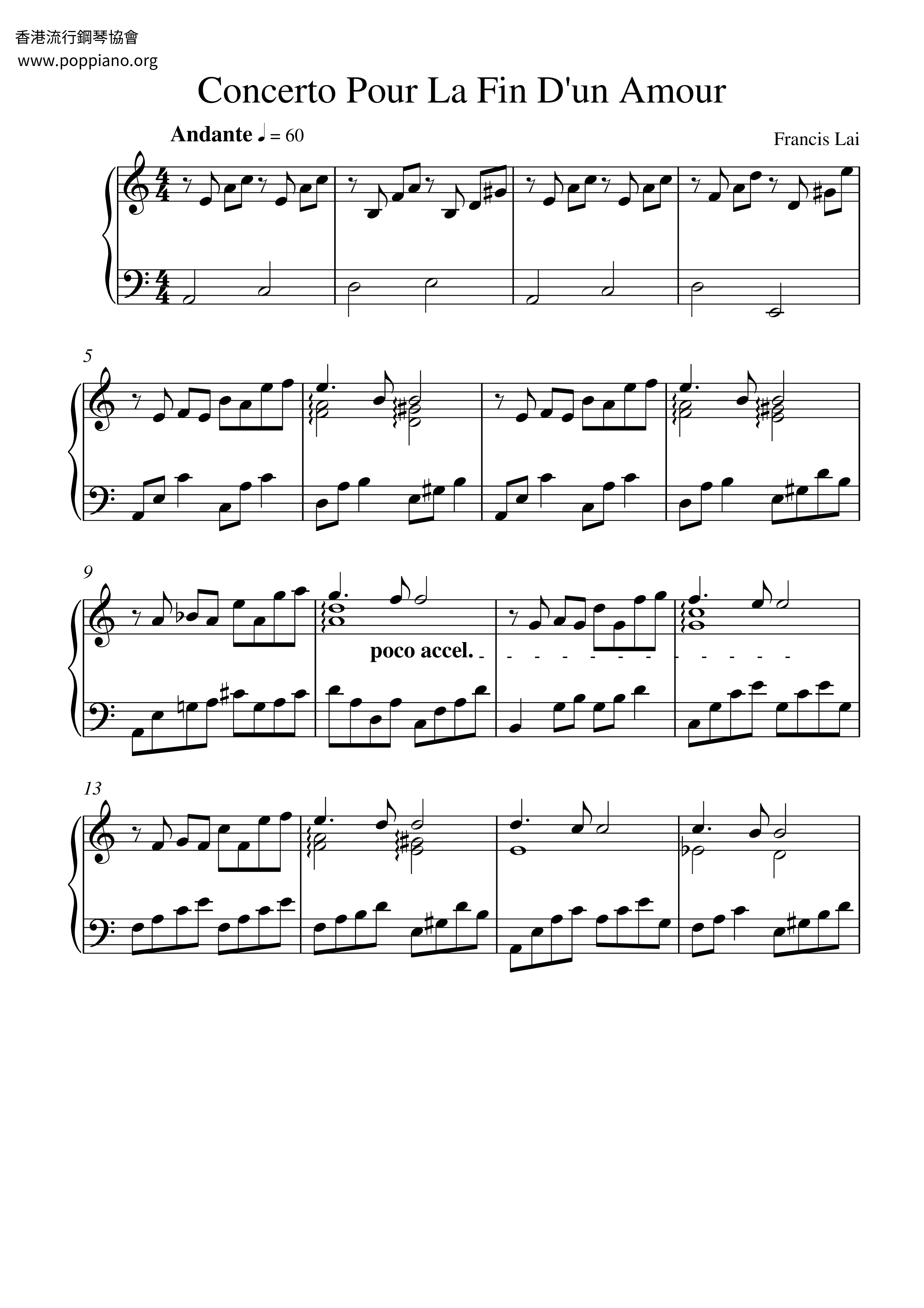 Concerto Pour La Fin D'un Amour Score