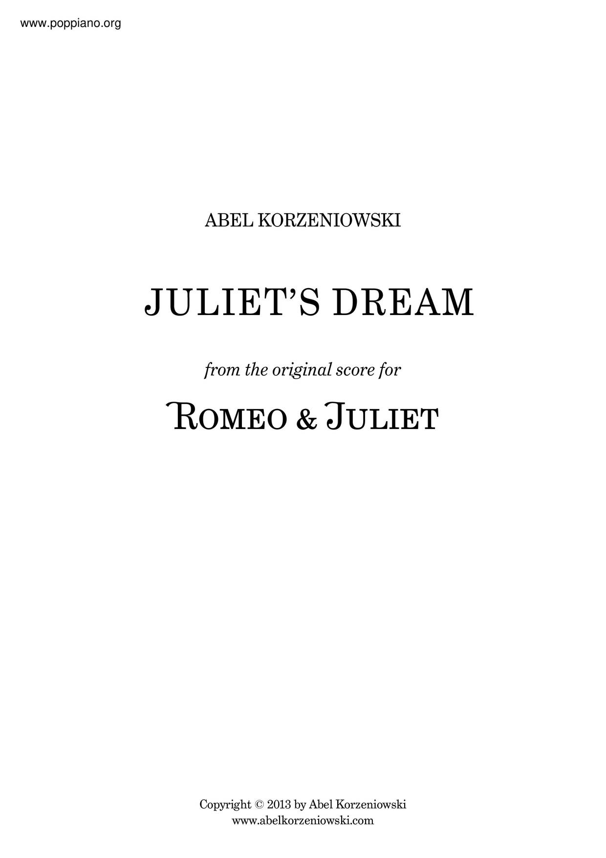 Romeo & Juliet - Juliet's Dreamピアノ譜