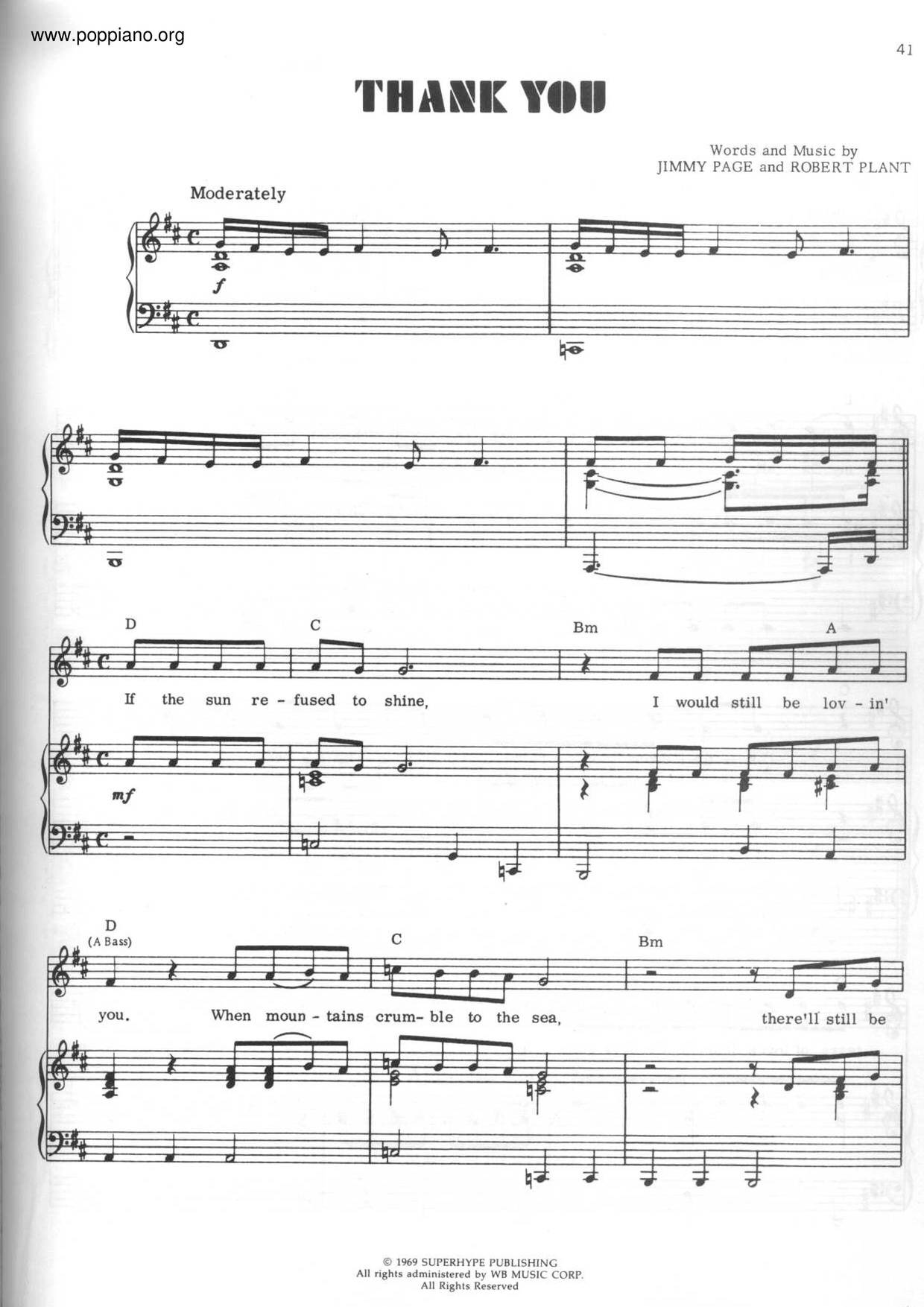 ☆ Led Zeppelin-Thank You Sheet Music pdf, -고마워 楽譜 - Free