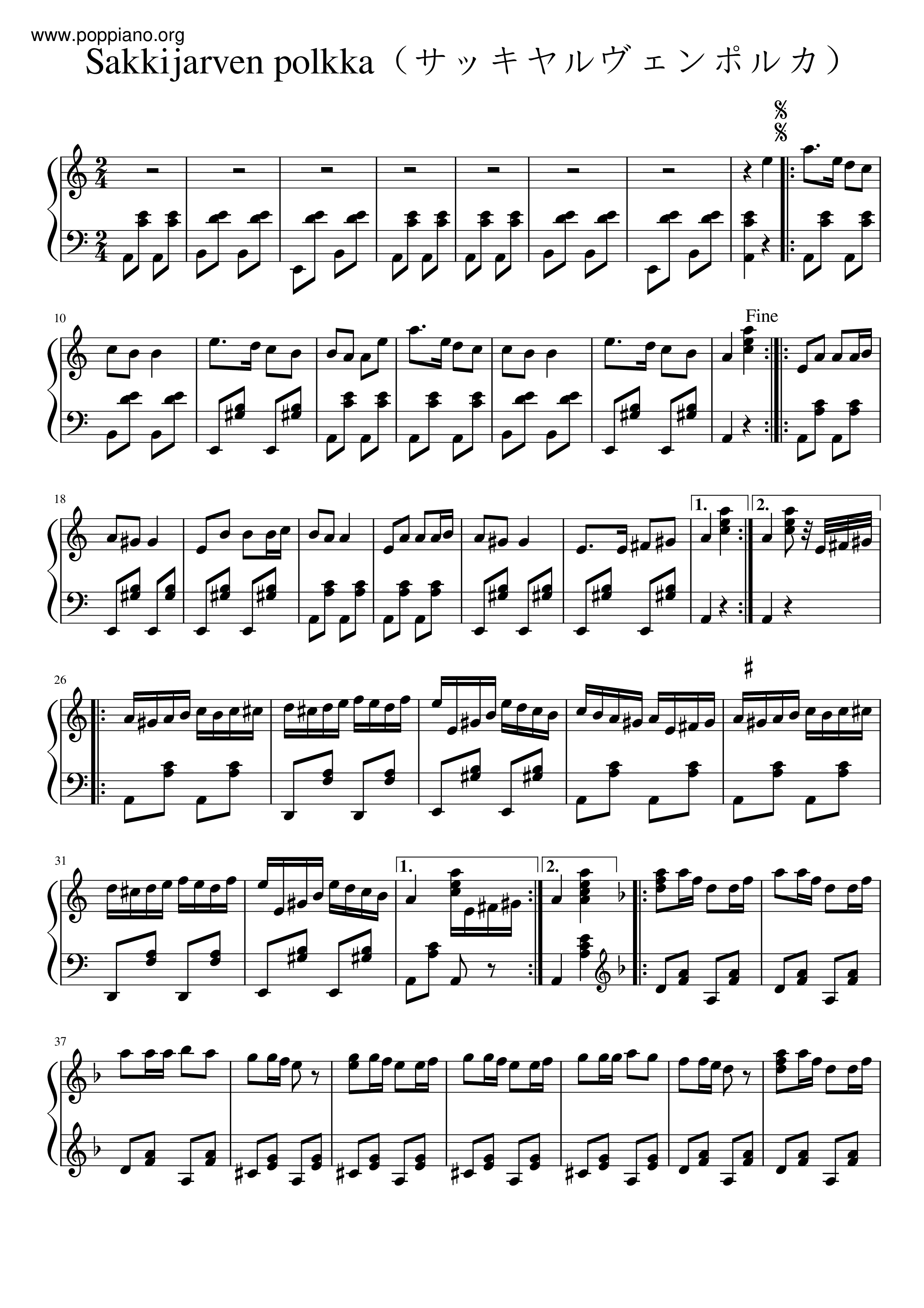 Säkkijärven Polkka Score