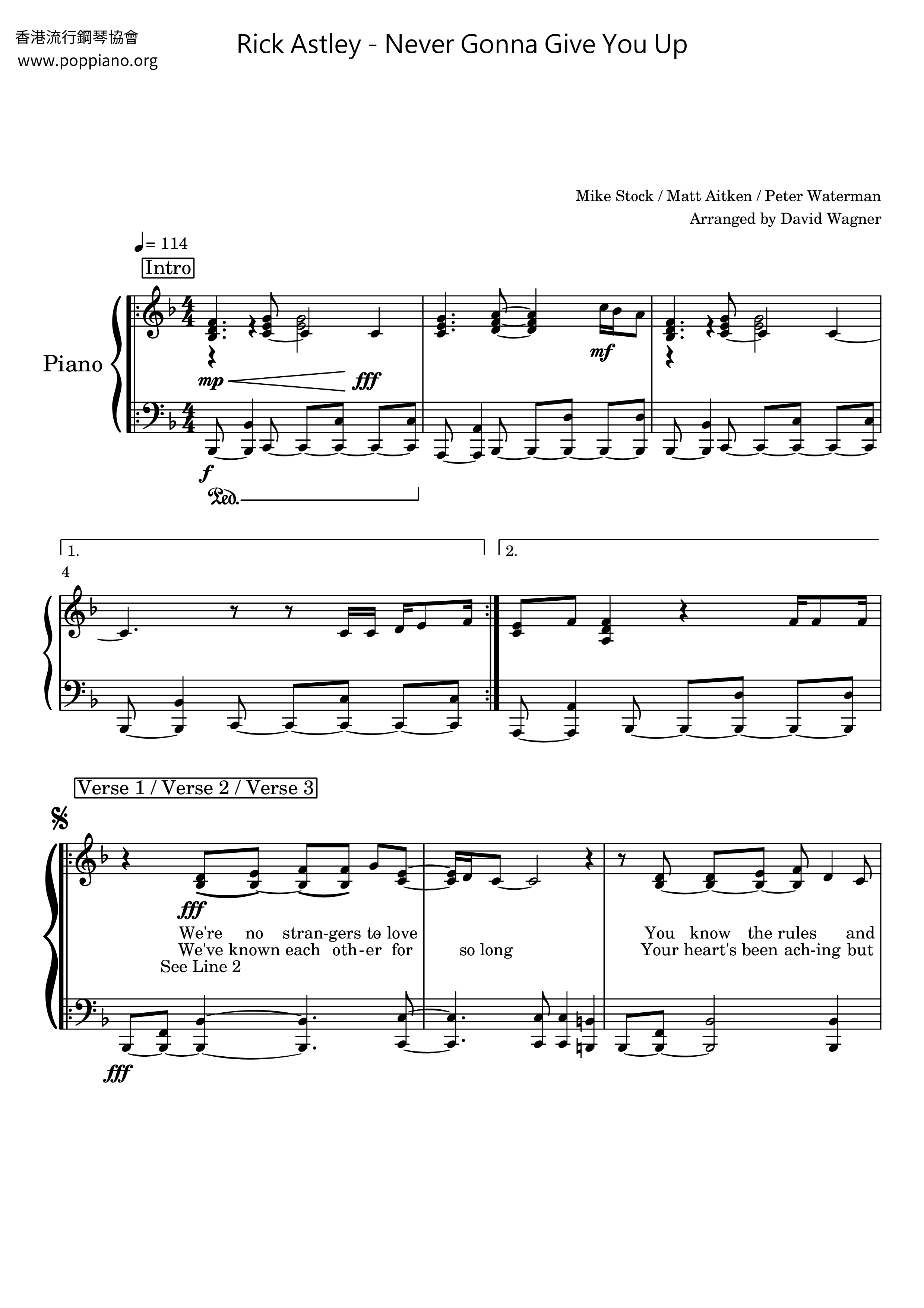 Rick AstleyNever Gonna Give You Up Sheet Music pdf, Free Score Download ★