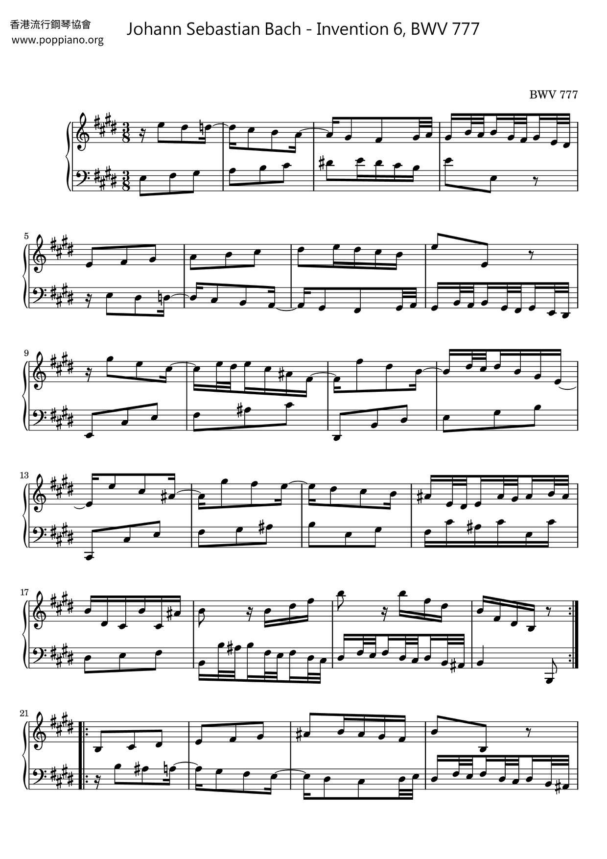 Invention 6, BWV 777ピアノ譜