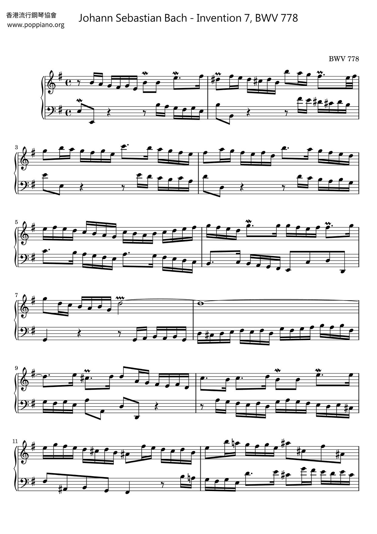 Invention 7, BWV 778 Score