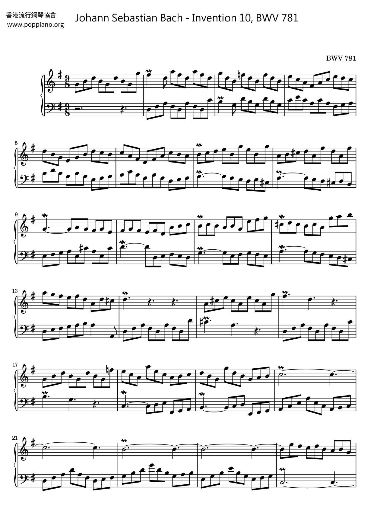 Invention 10, BWV 781 Score