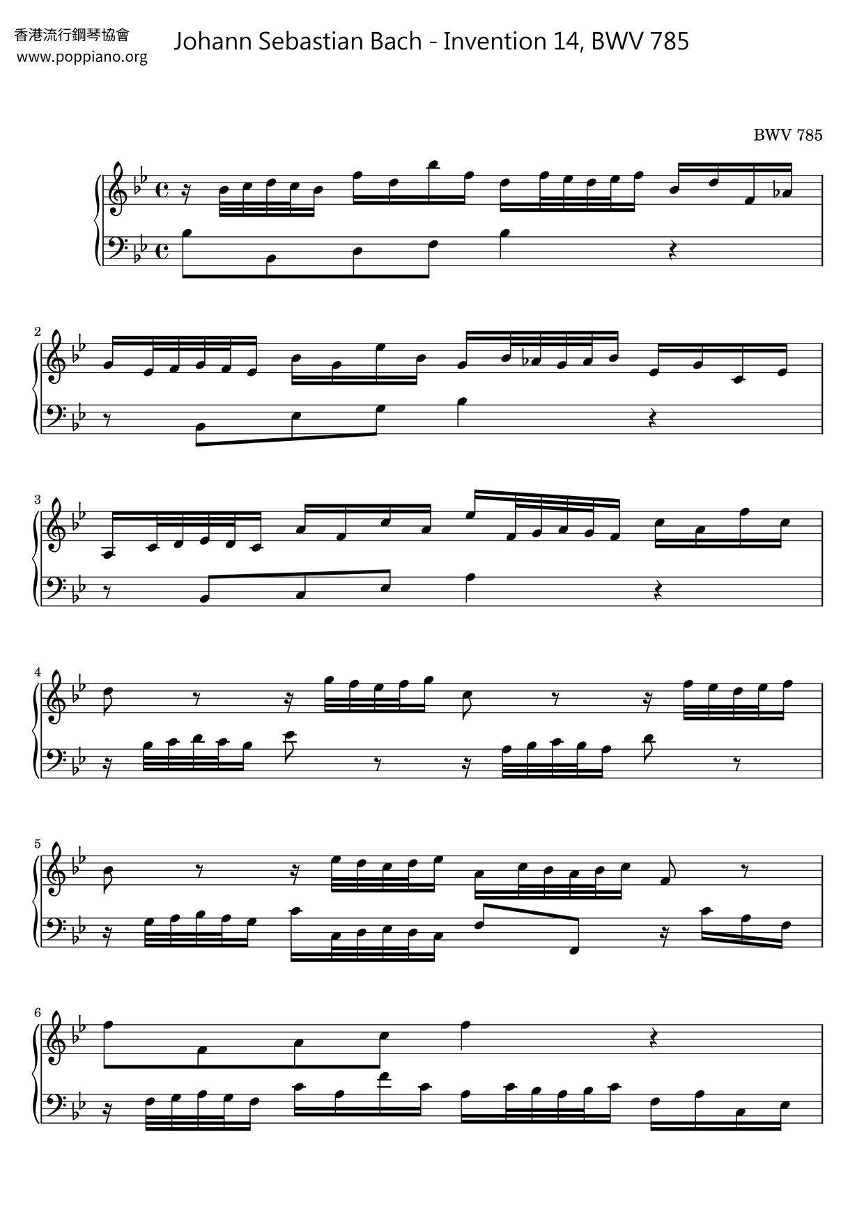 Invention 14, BWV 785 Score