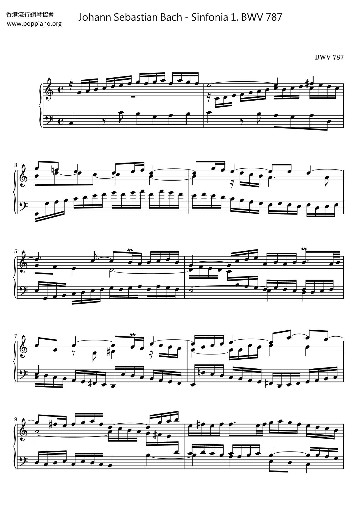 Sinfonia 1, BWV 787ピアノ譜