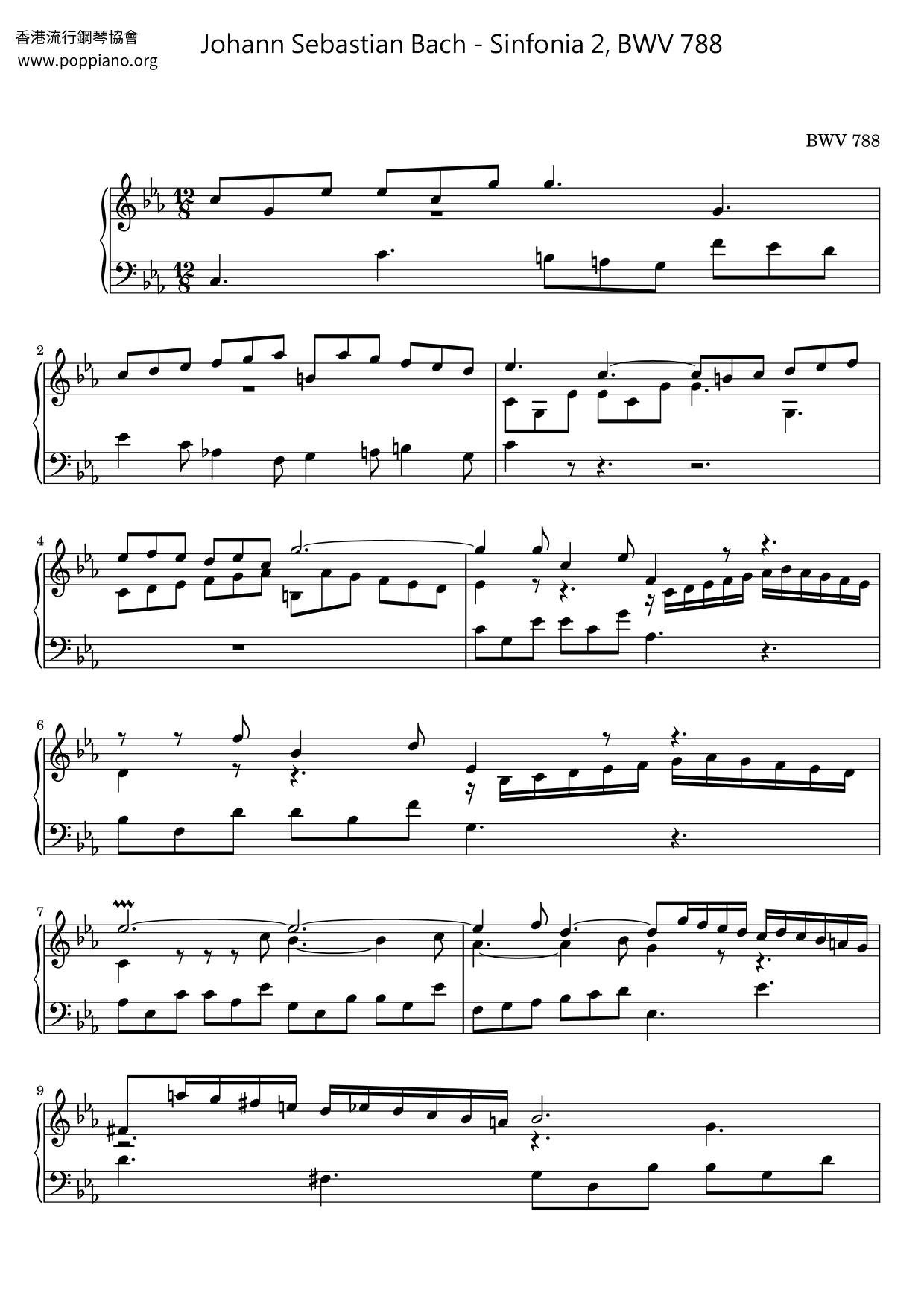 Sinfonia 2, BWV 788 Score