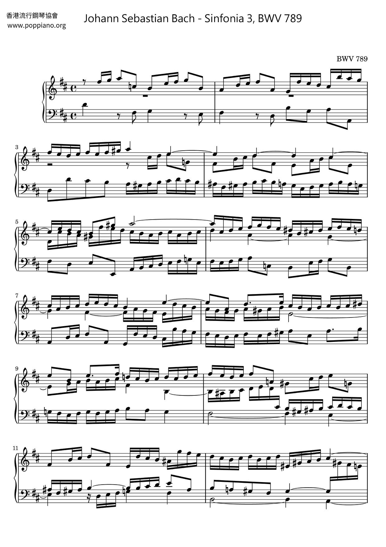 Sinfonia 3, BWV 789 Score