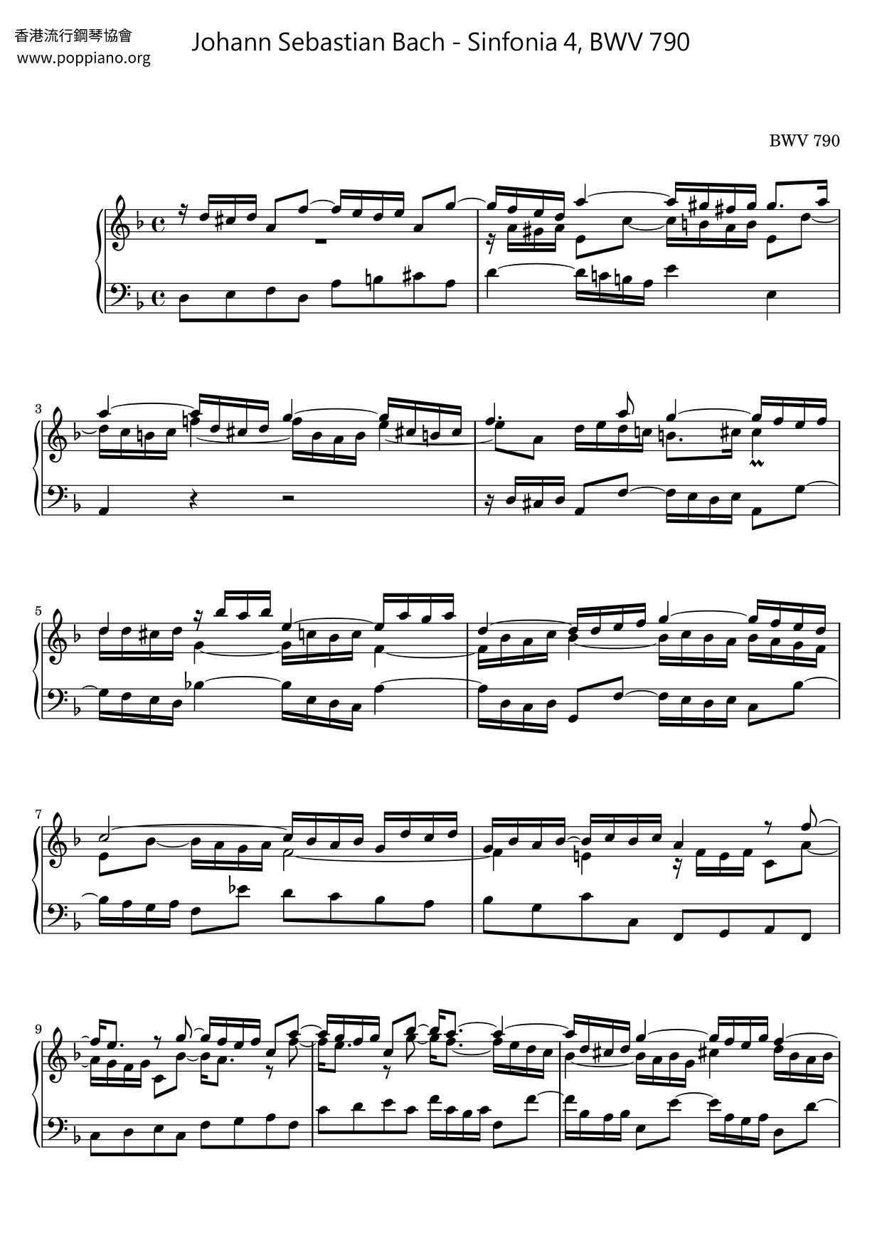 Sinfonia 4, BWV 790 Score