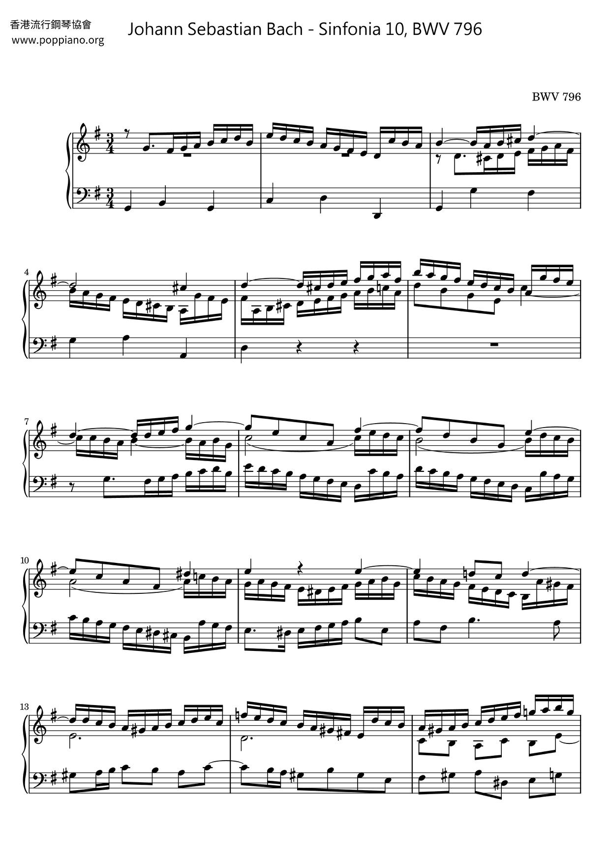 Sinfonia 10, BWV 796琴谱