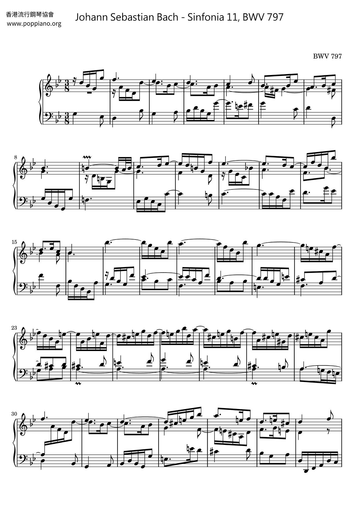 Sinfonia 11, BWV 797琴谱