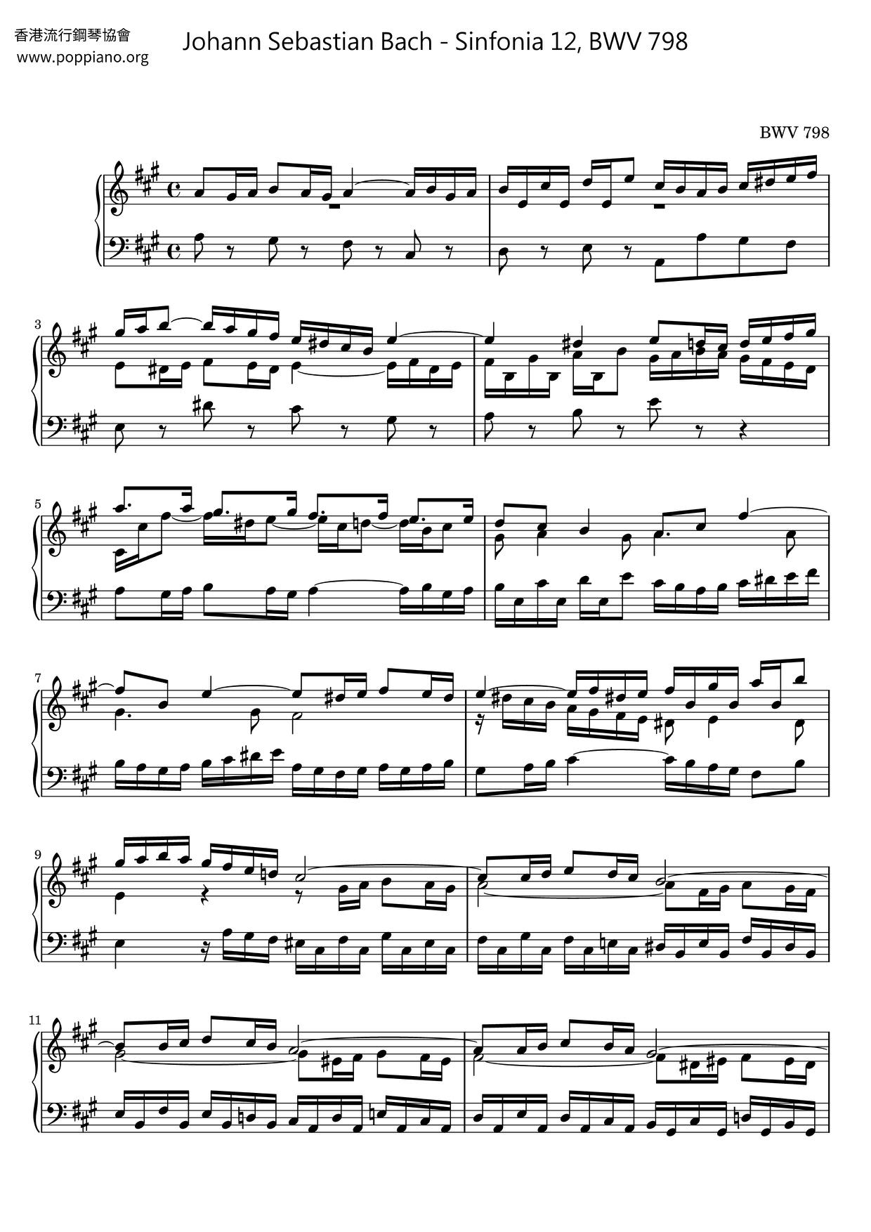 Sinfonia 12, BWV 798 Score