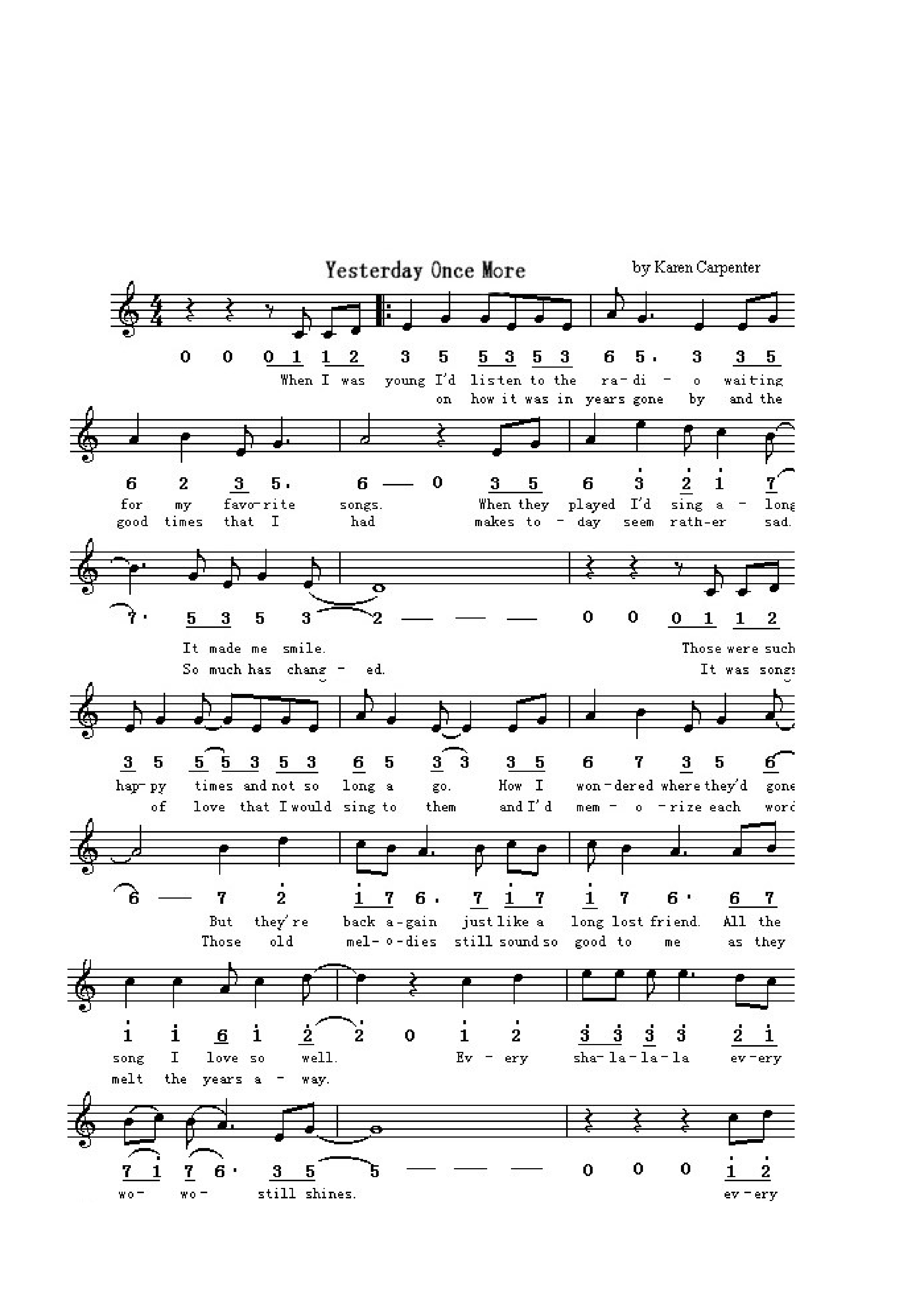 ☆ Carpenters-Yesterday Once More Sheet Music pdf, -イエスタディ