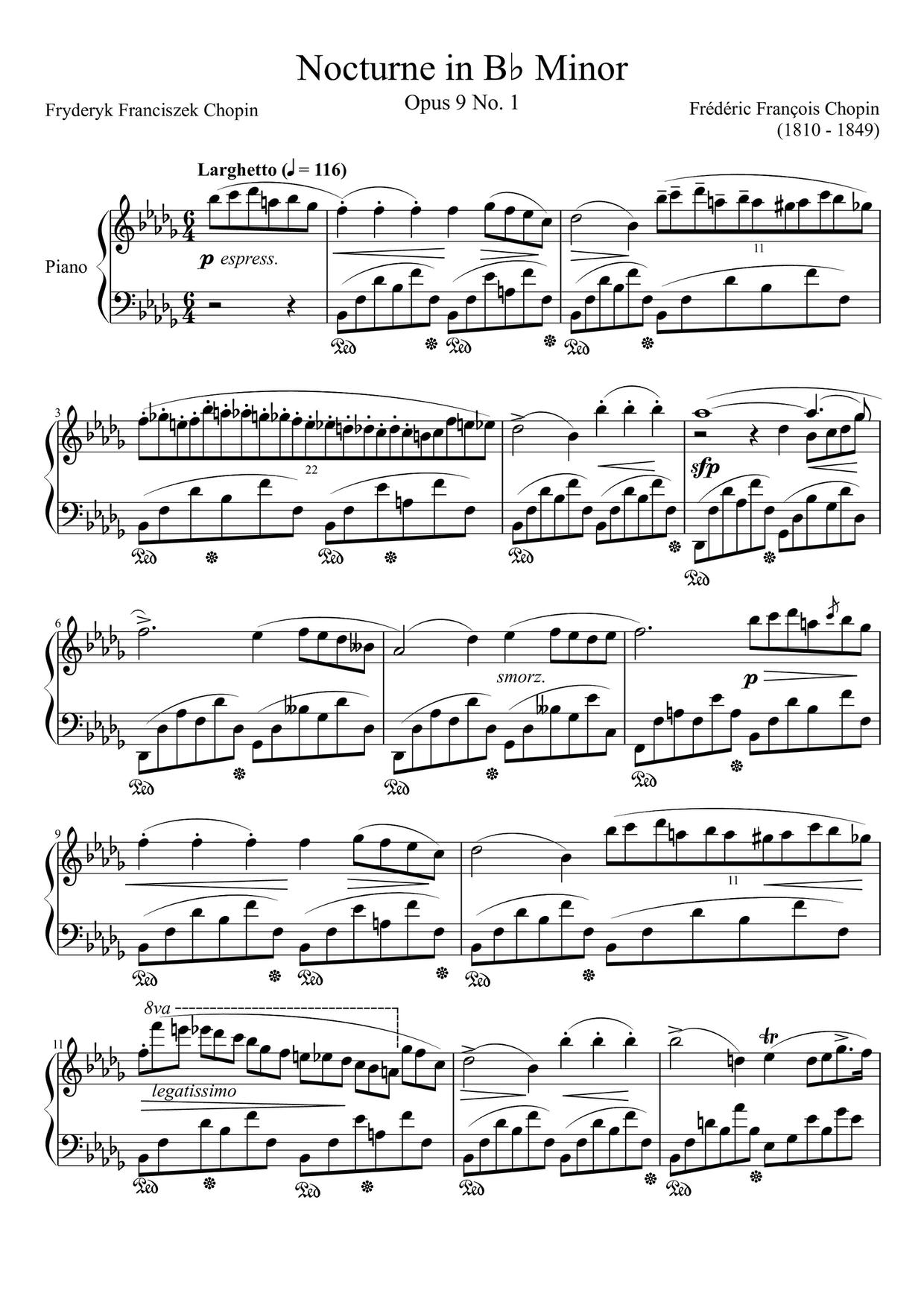 Nocturne No.1 In B Flat Minor, Op.9 No.1琴譜
