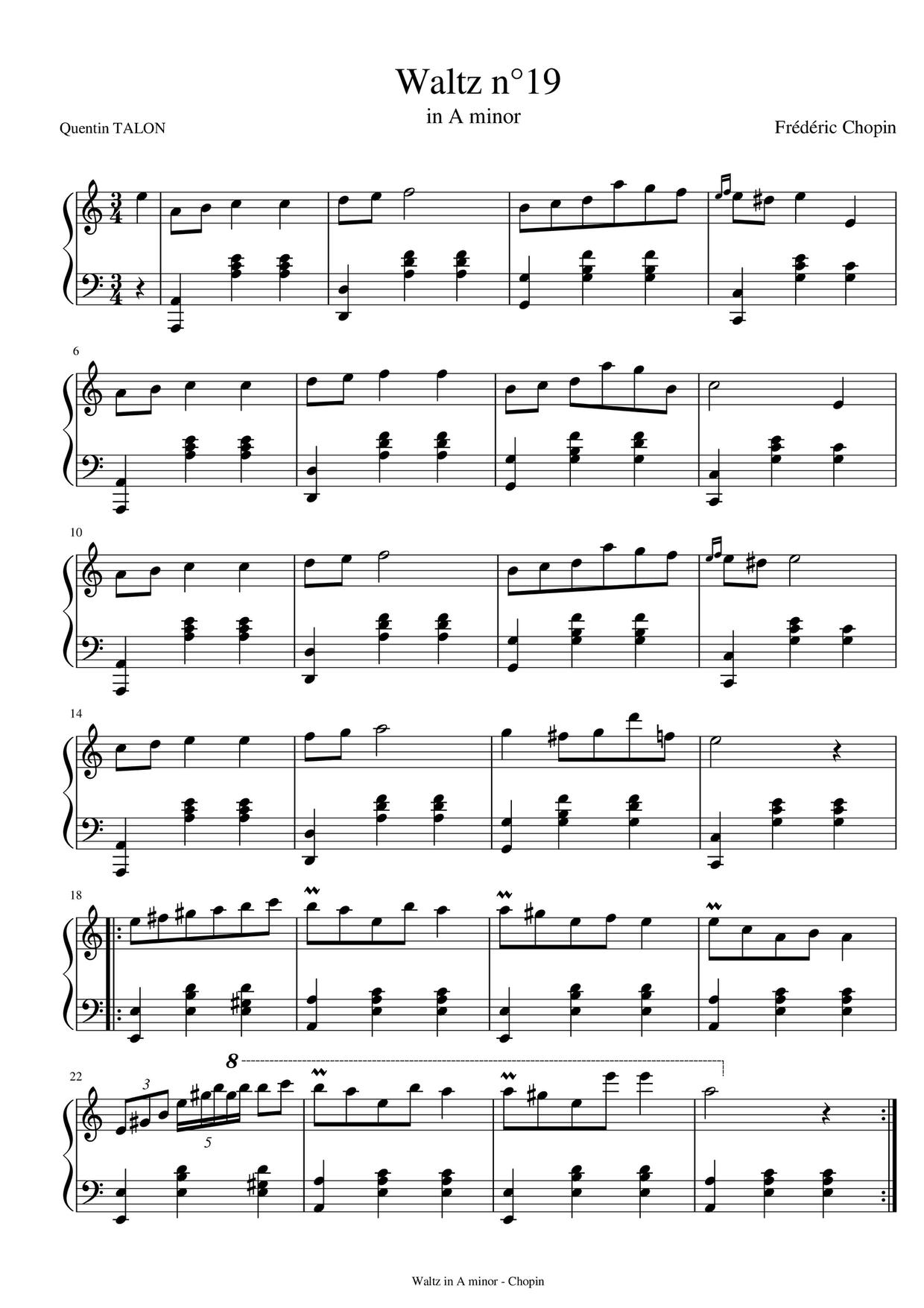 Waltz No.19 in A minor, Op.posth.ピアノ譜