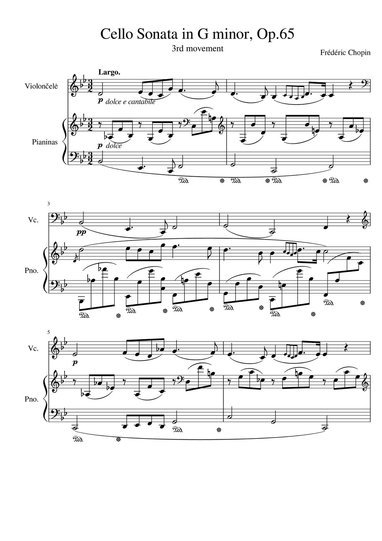 Cello Sonata in G Minor, Op. 65: III. Largoピアノ譜