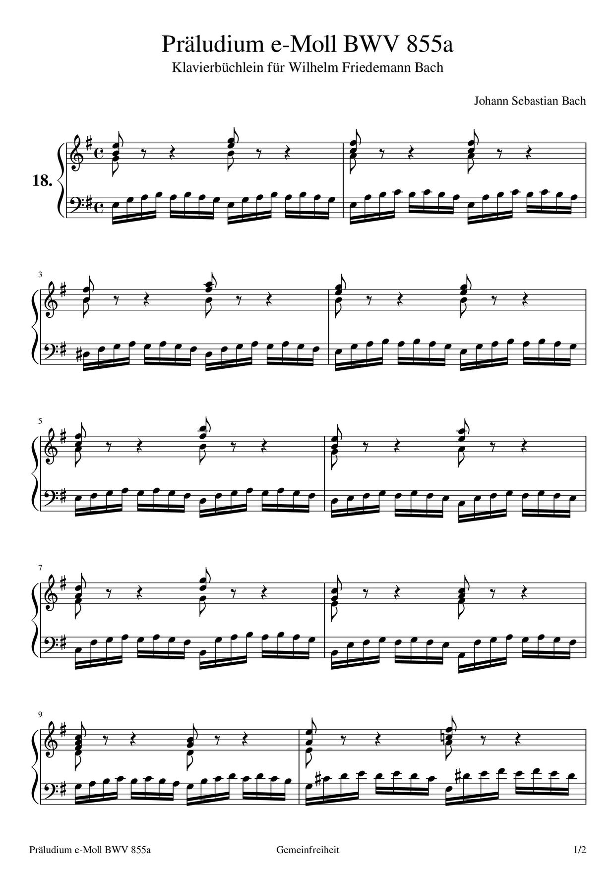 Prelude in B minor, BWV 855a Score