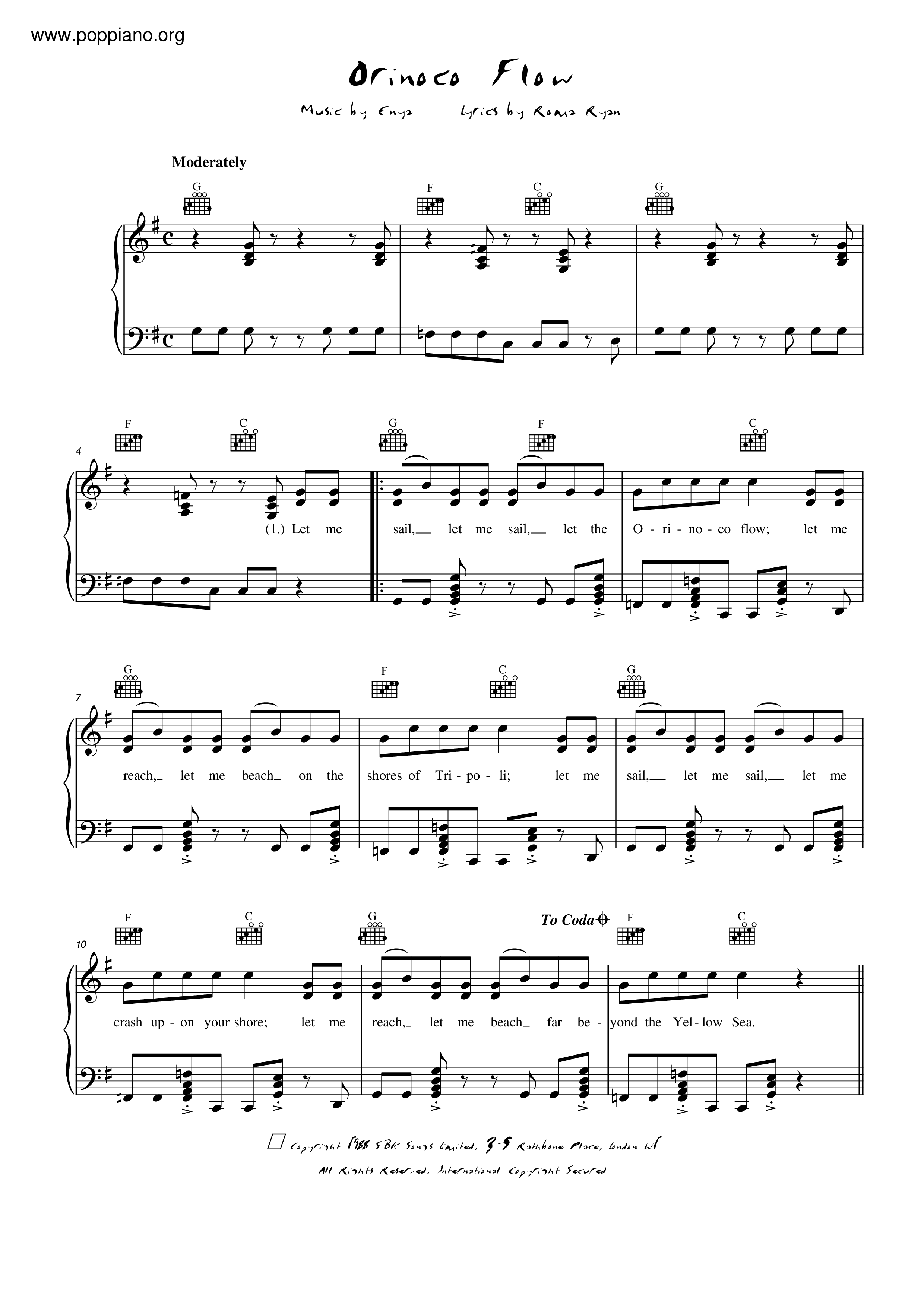 Orinoco Flow (Sail Away) Score