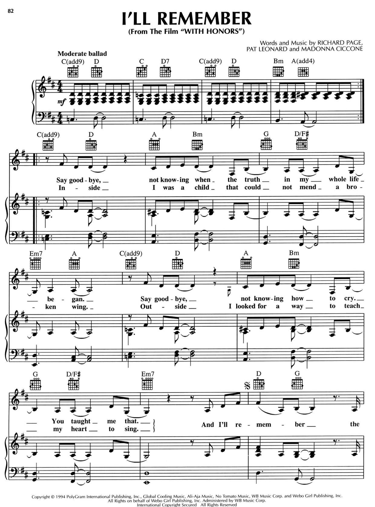 I'll Remember (from The Film "With Honors") Score