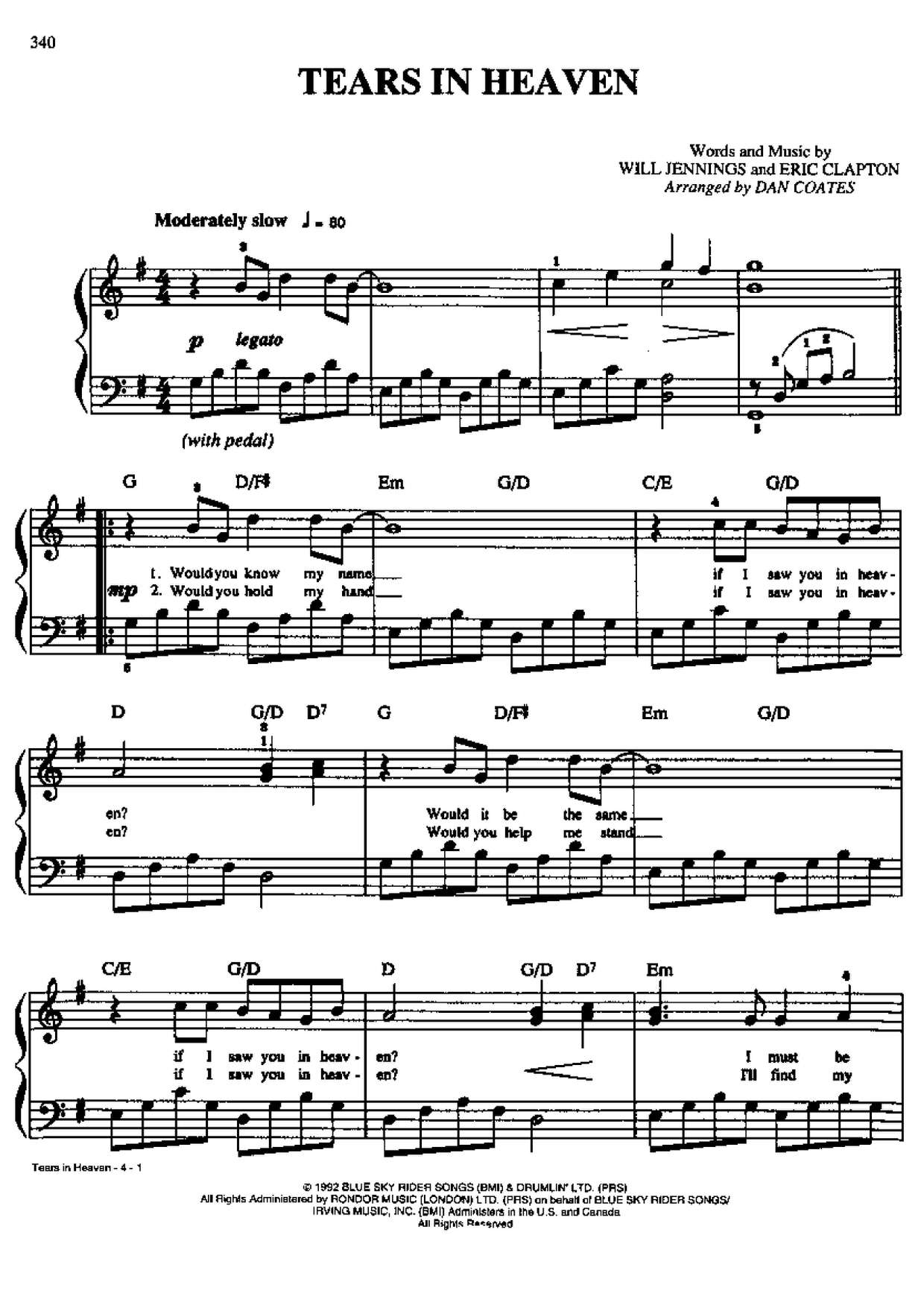 Tears In Heaven Score