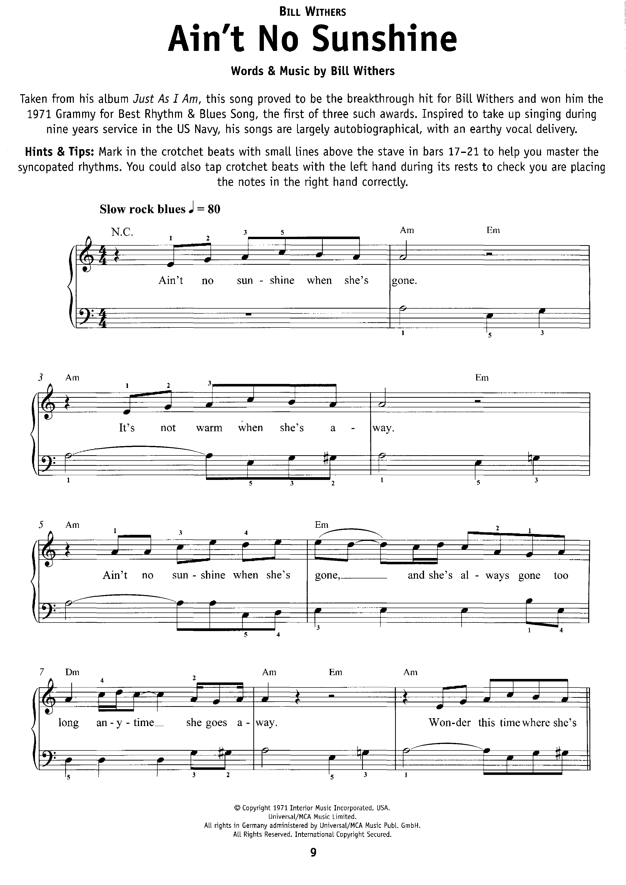 Ain't No Sunshine Score