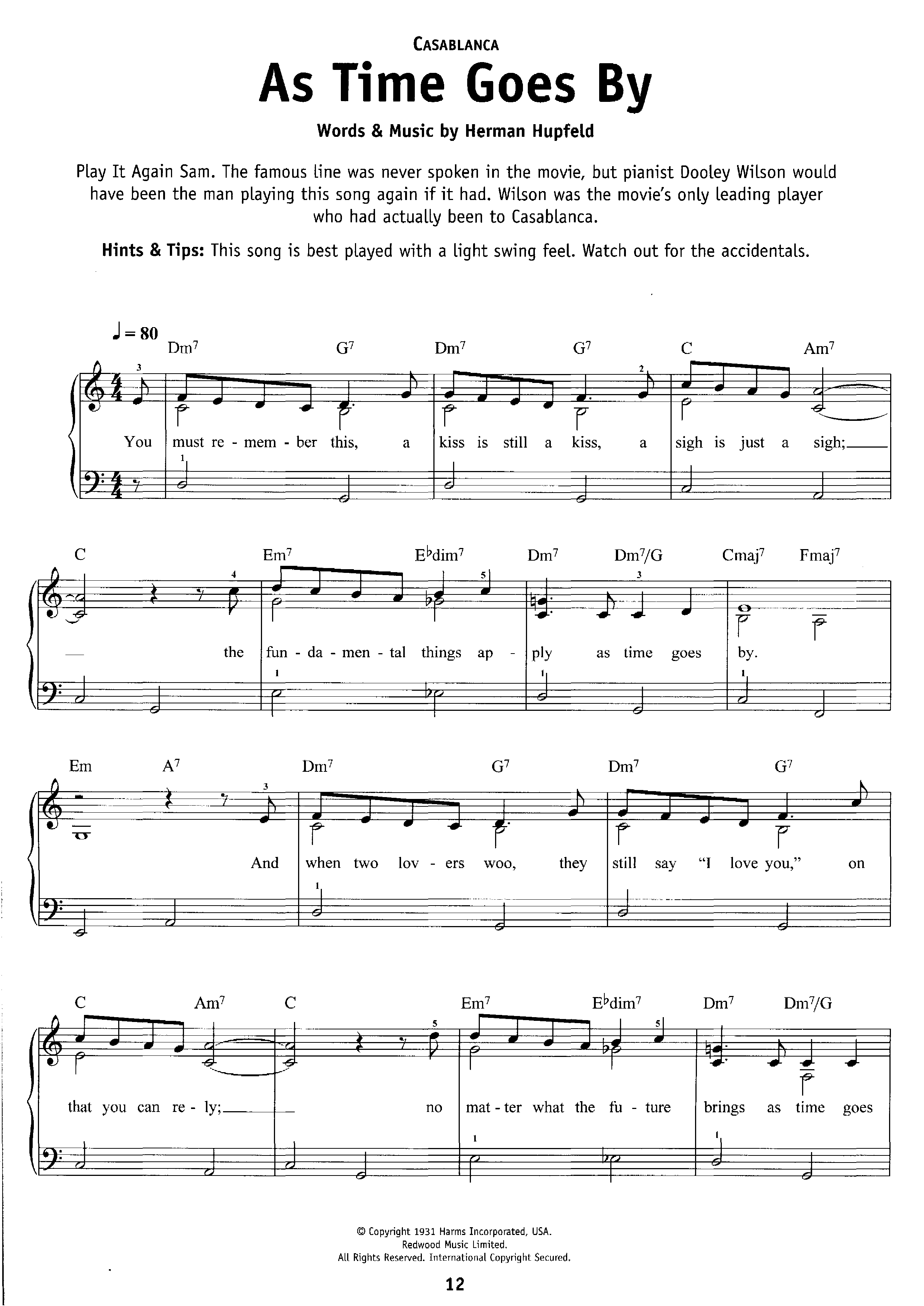 Casablanca - As Time Goes By Score