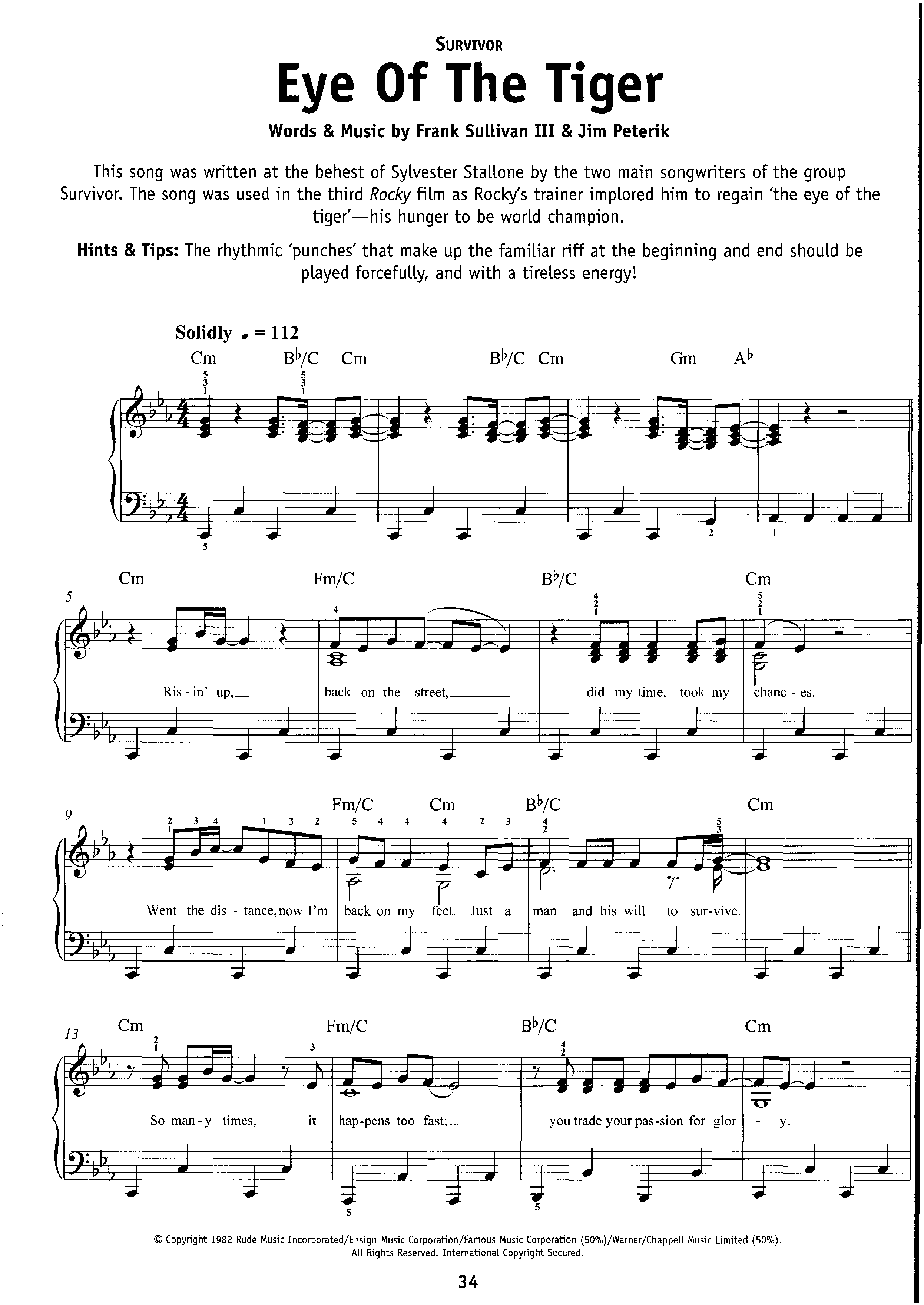 Eye Of The Tiger Sheet Music, Survivor