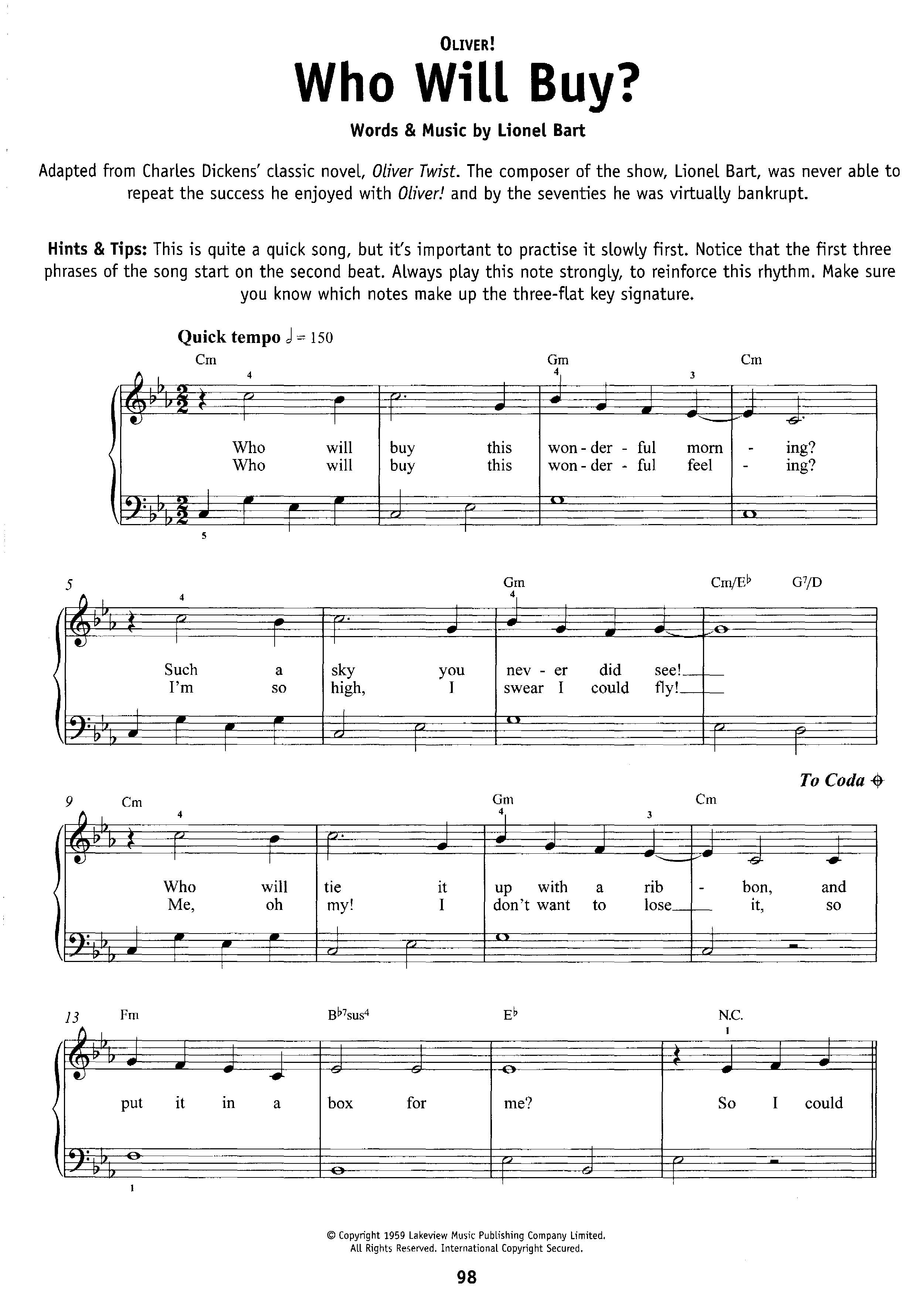 Oliver Who Will Buy Sheet Music pdf Free Score Download