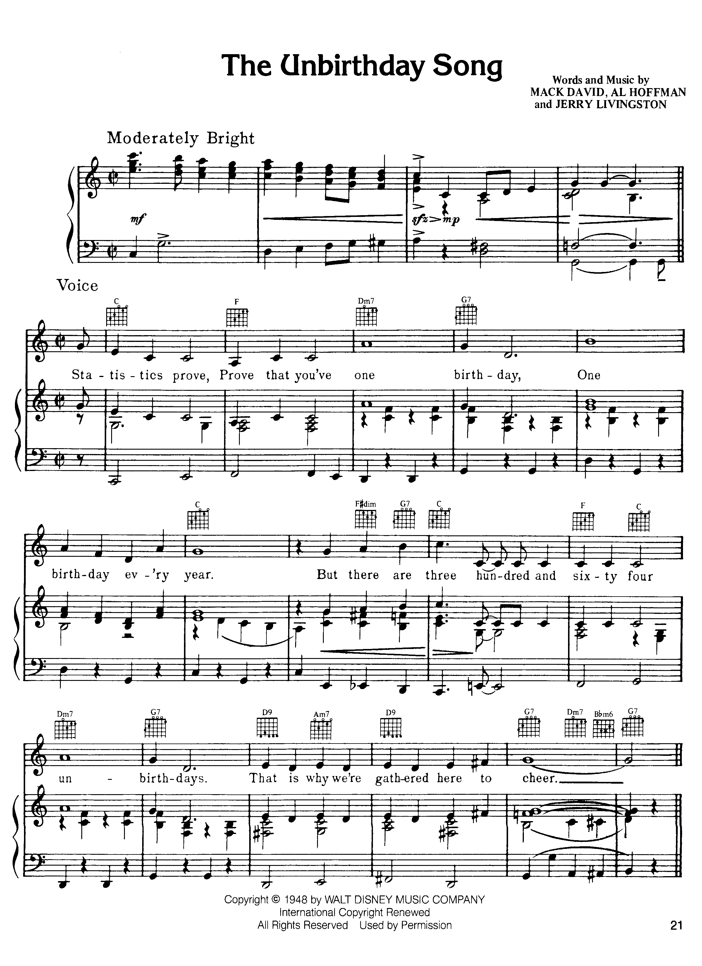 The Unbirthday Song Score