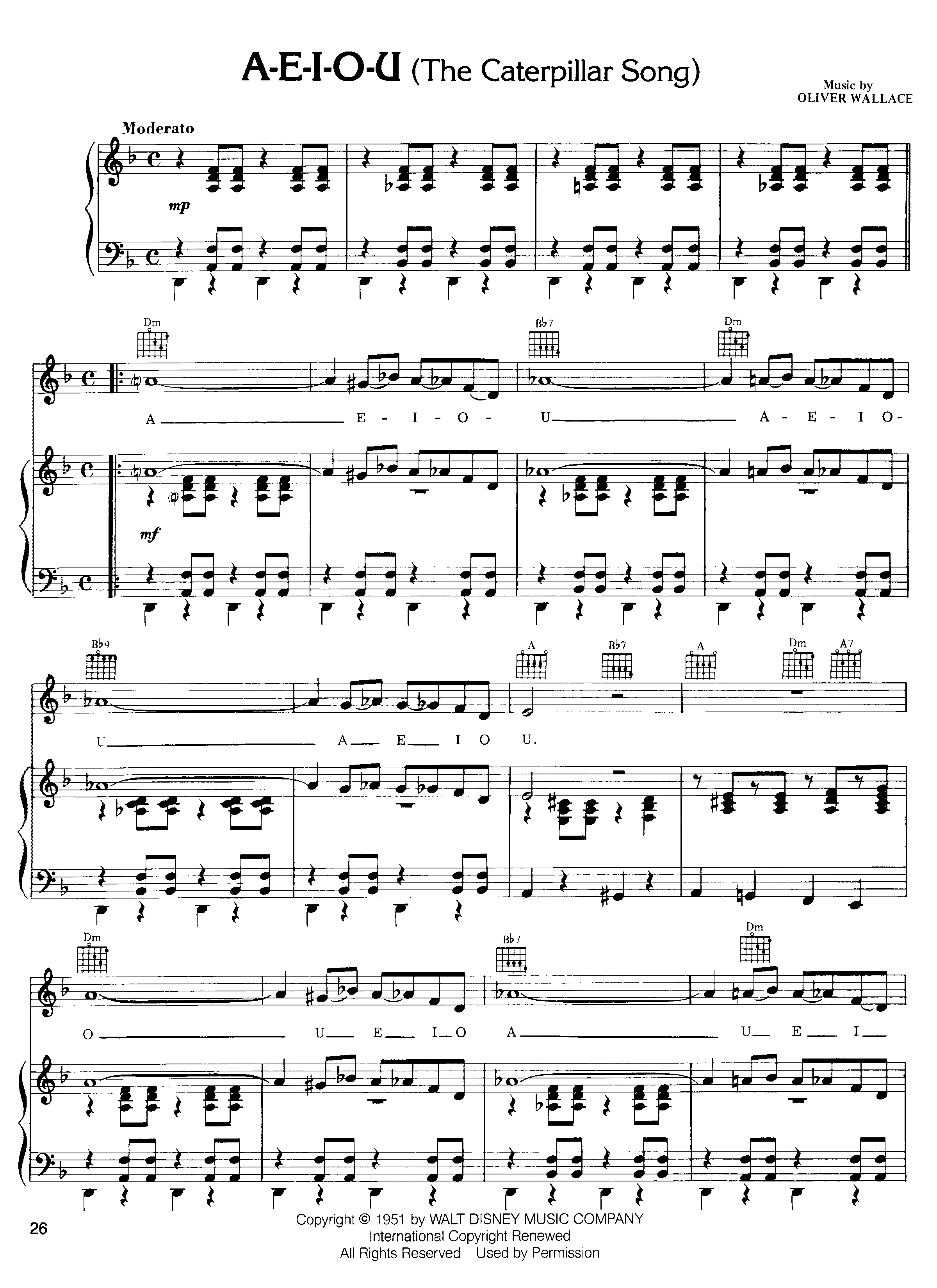 A-E-I-O-U (The Caterpillar Song) Score