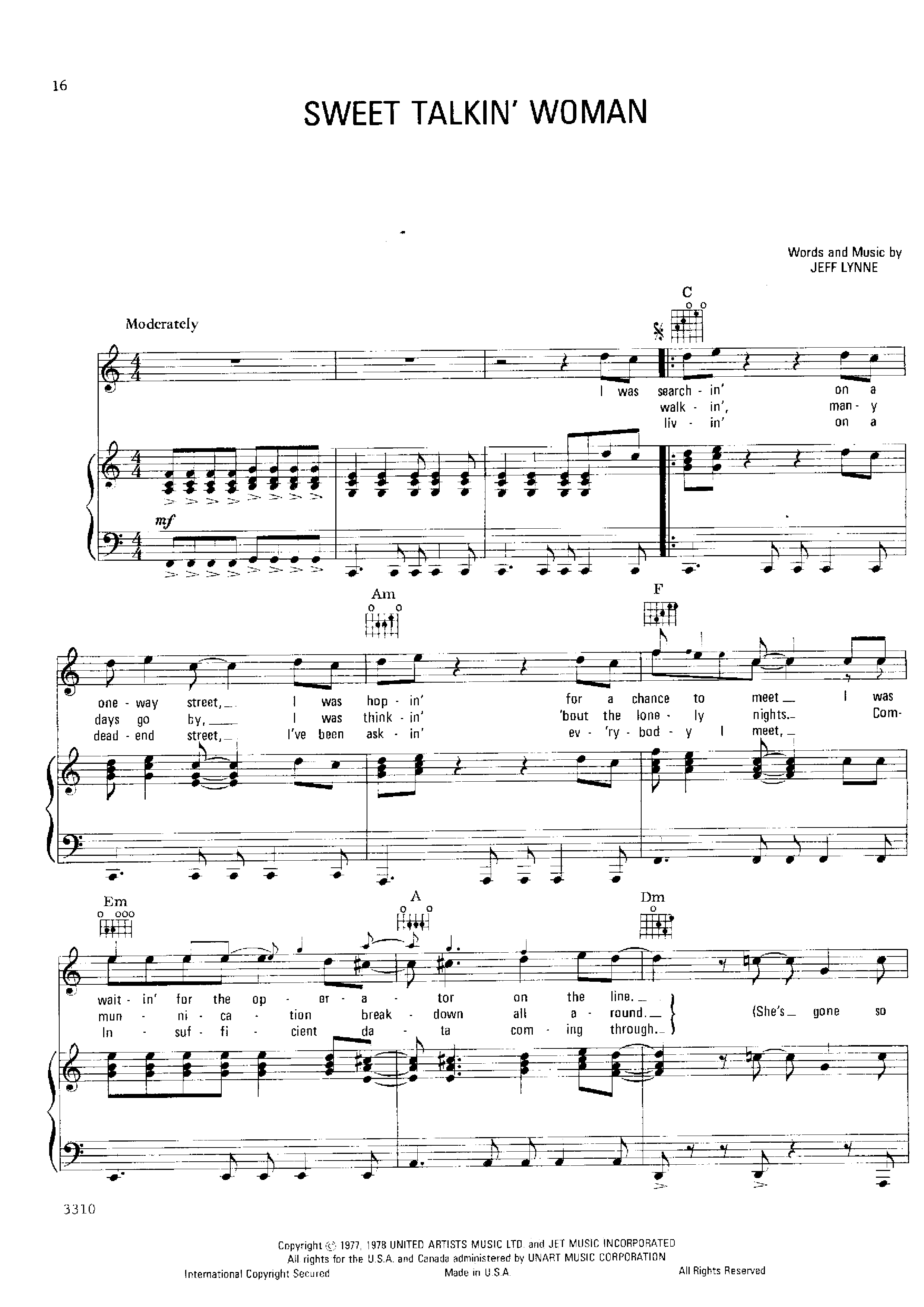 Sweet Talkin' Woman Score