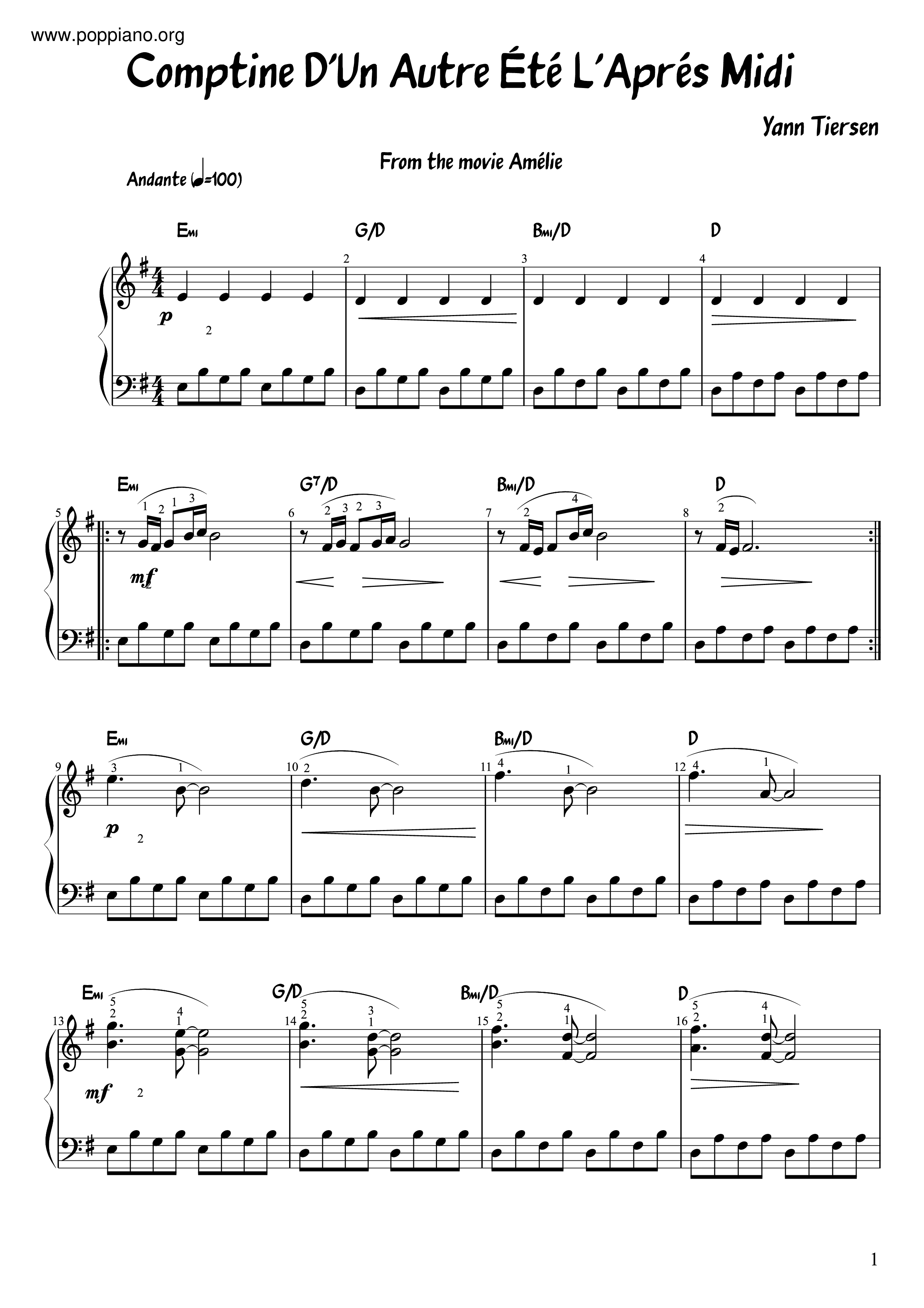 Comptine D'été No.3ピアノ譜
