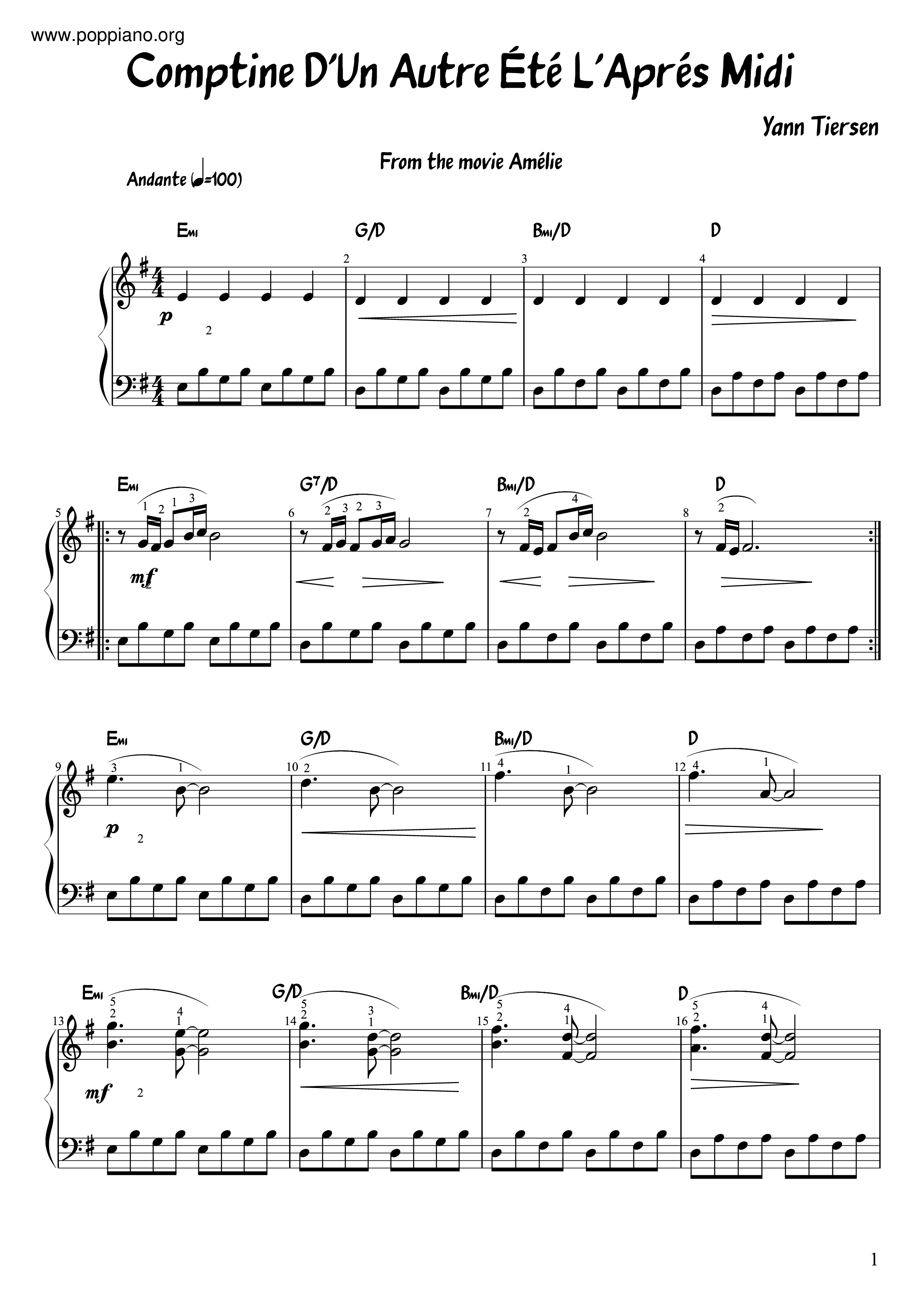 Comptine D'été No.3 Score