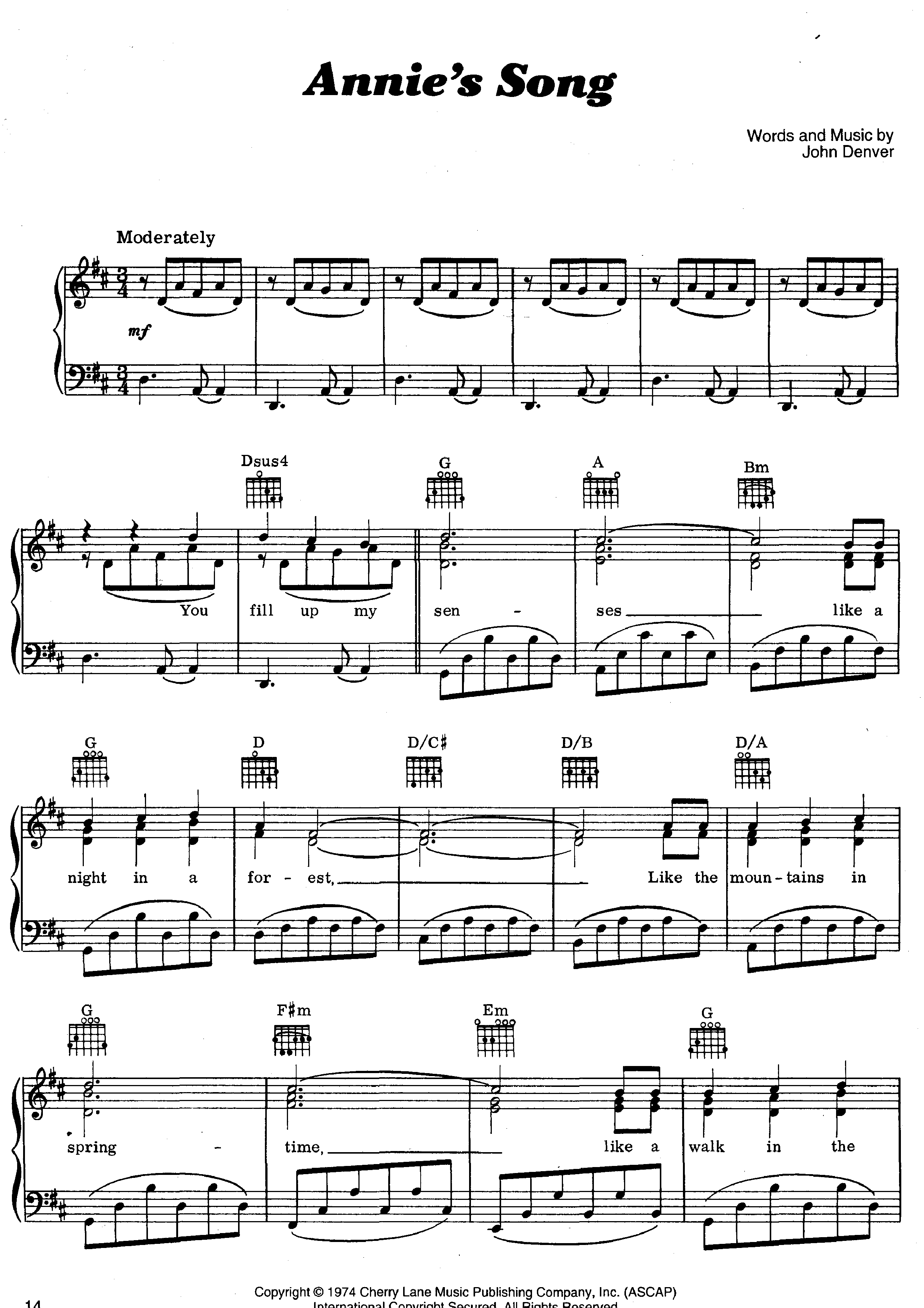 Annie's Song琴譜
