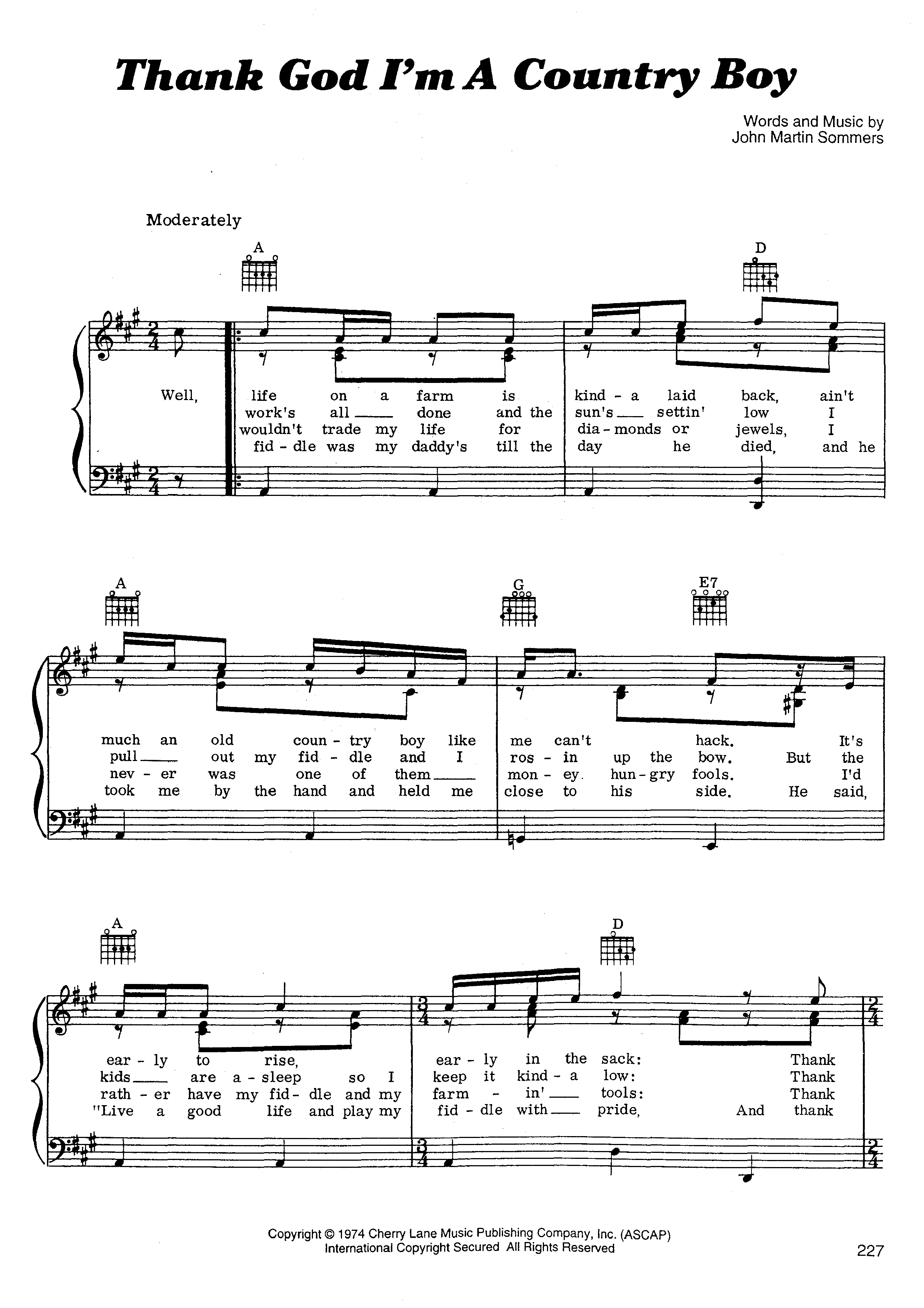 Thank God I'm A Country Boy琴譜