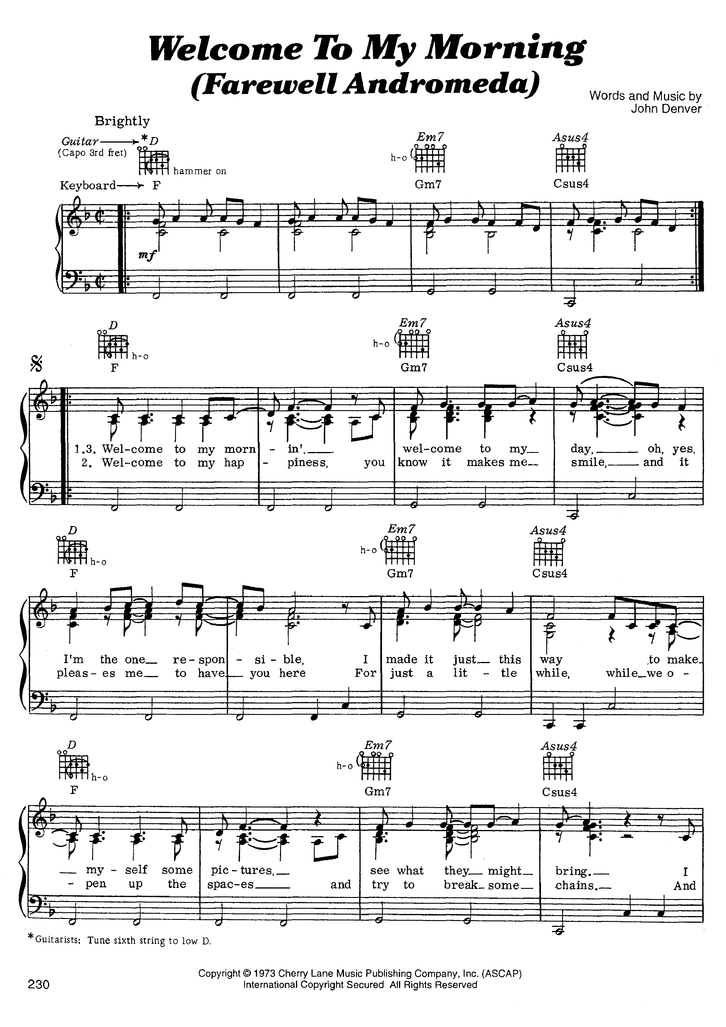 Welcome To My Morning
(Farewell Andromeda) Score