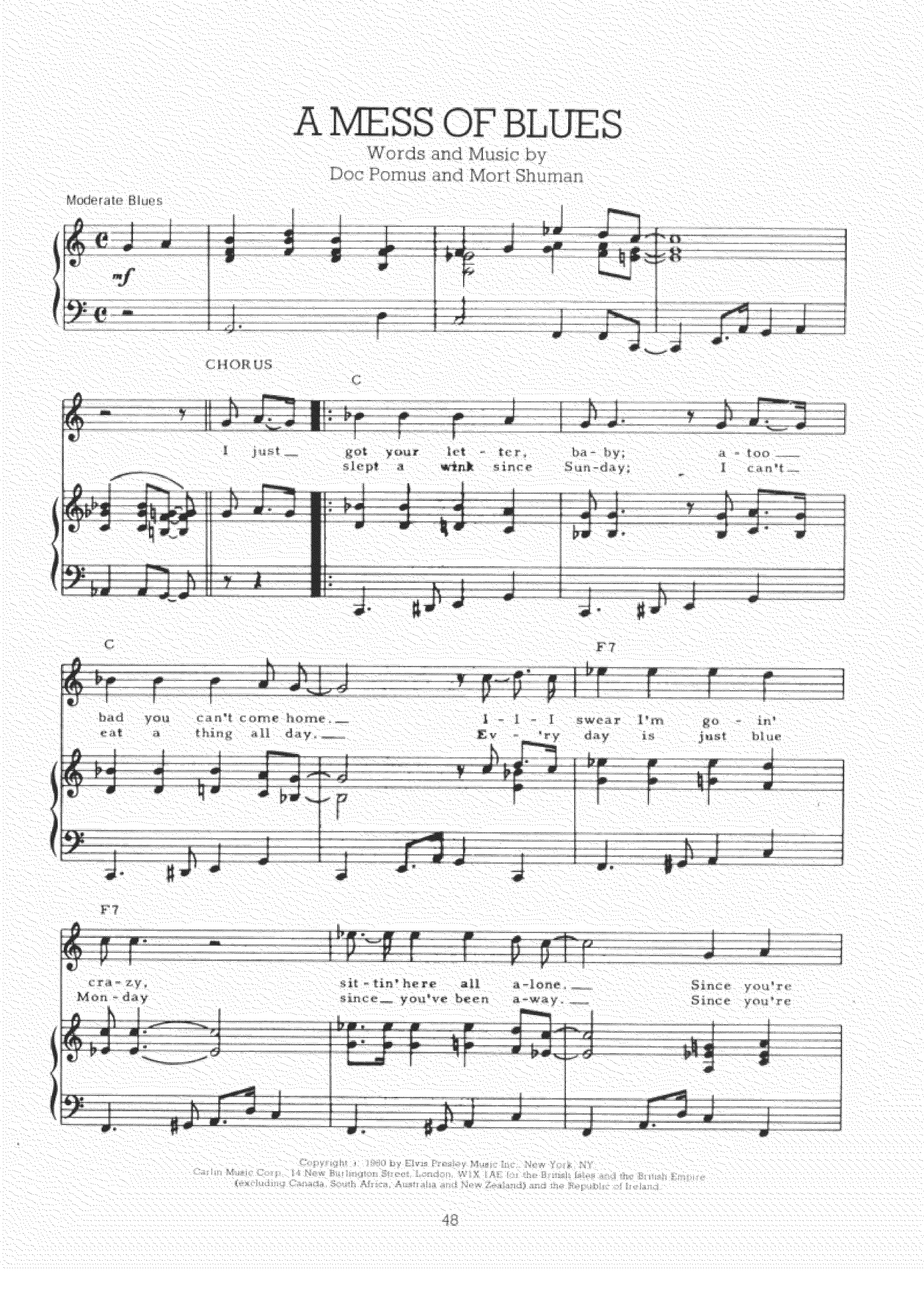 A Mess Of Blues Score