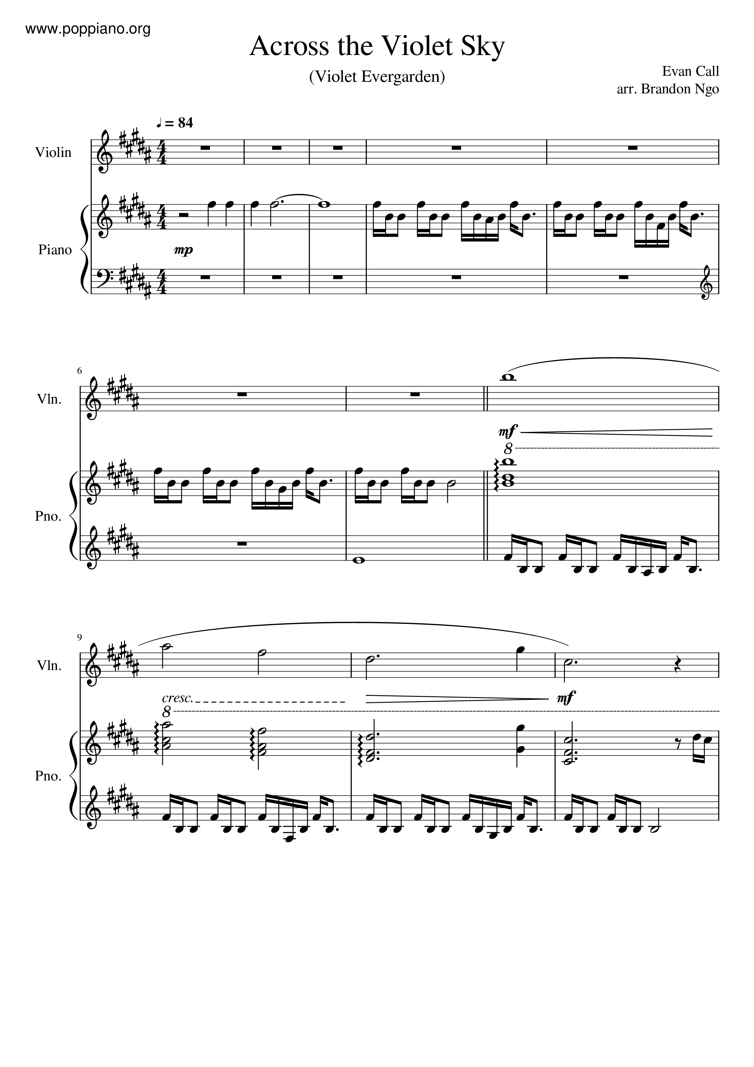 Violet Evergarden - Across The Violet Sky Score