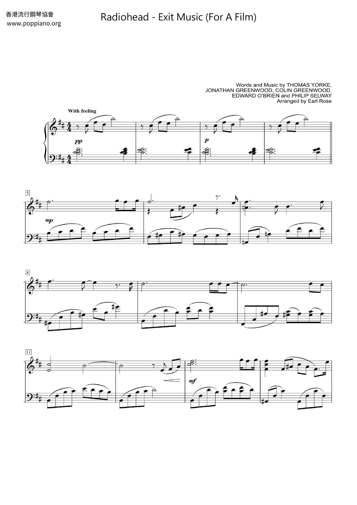 Radiohead Exit Music For A Film Sheet Music Pdf Free Score Download 