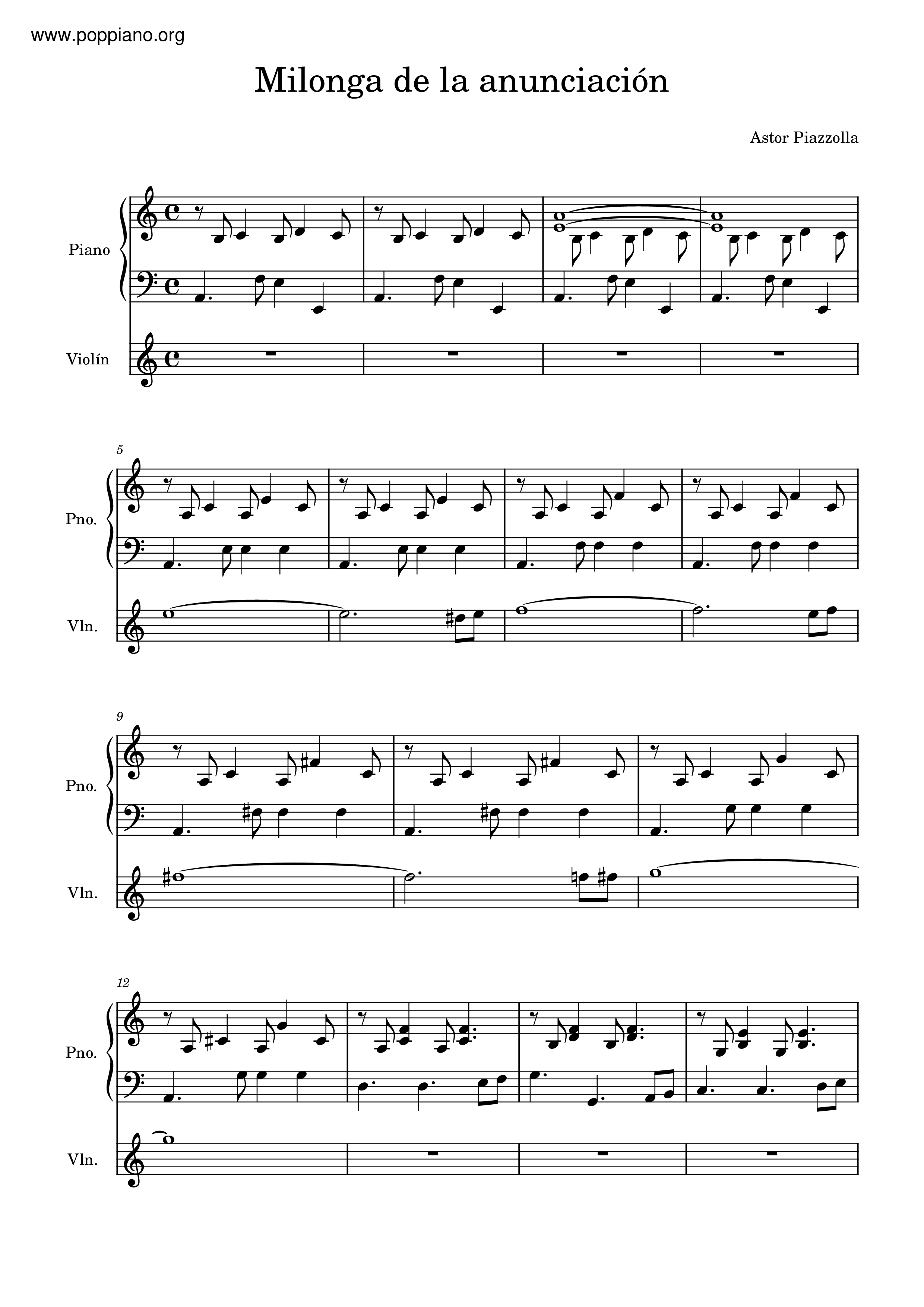 Milonga de la Anunciaciónピアノ譜