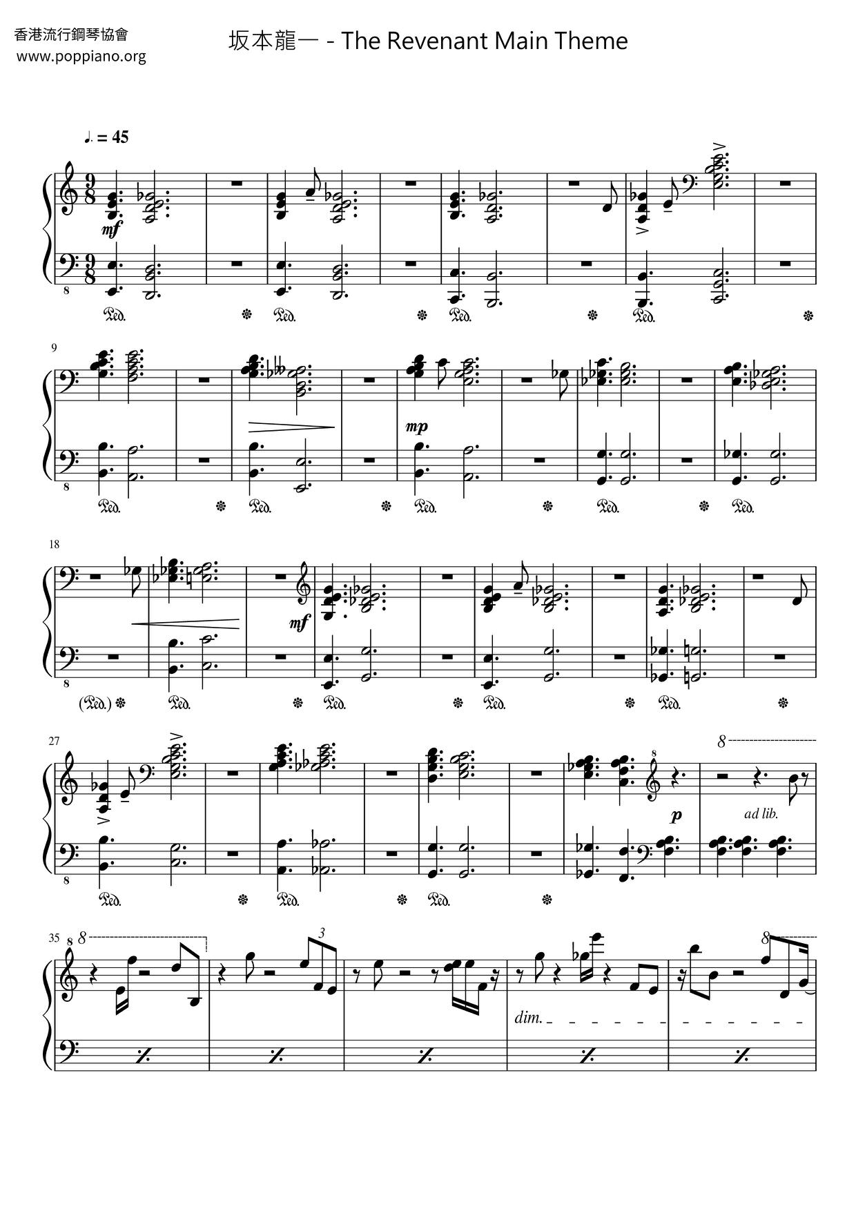The Revenant Main Theme琴谱