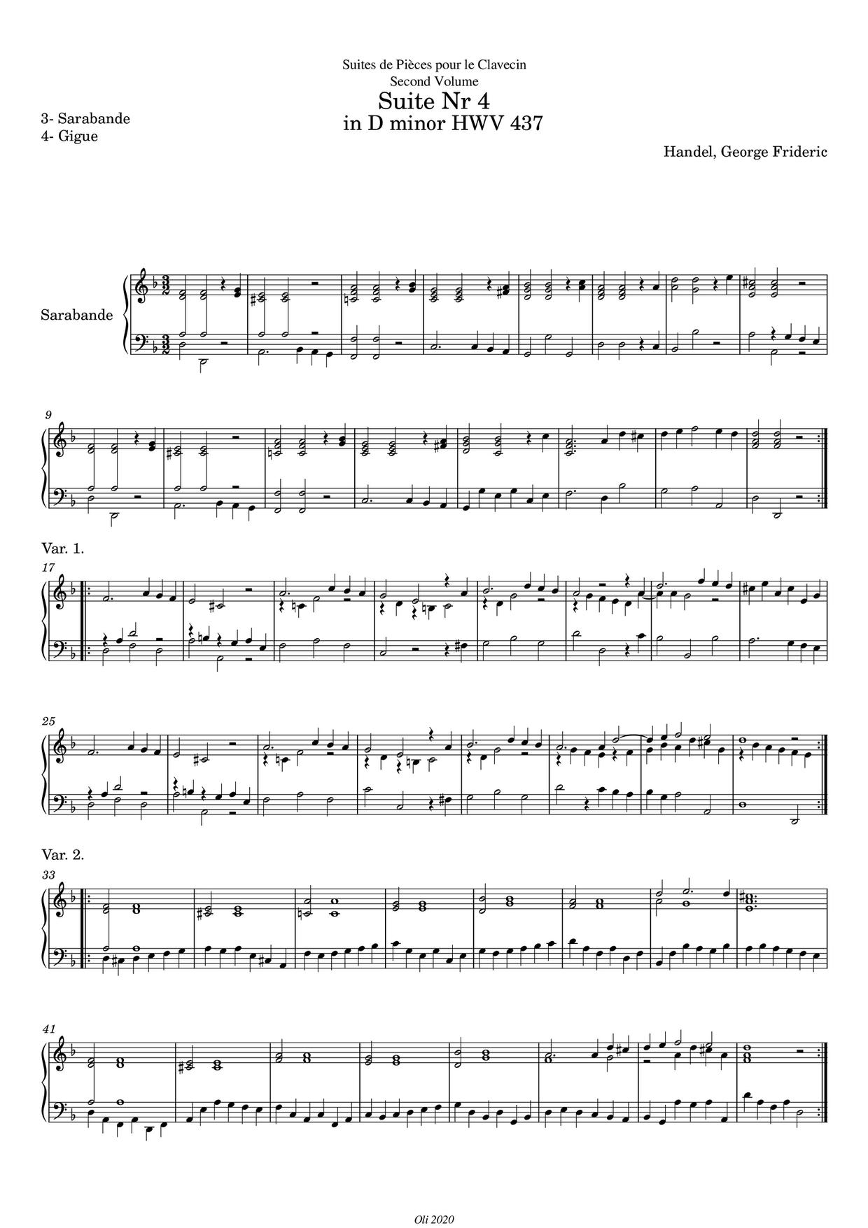 Suite in D Minor, HWV 437: III. Sarabandピアノ譜